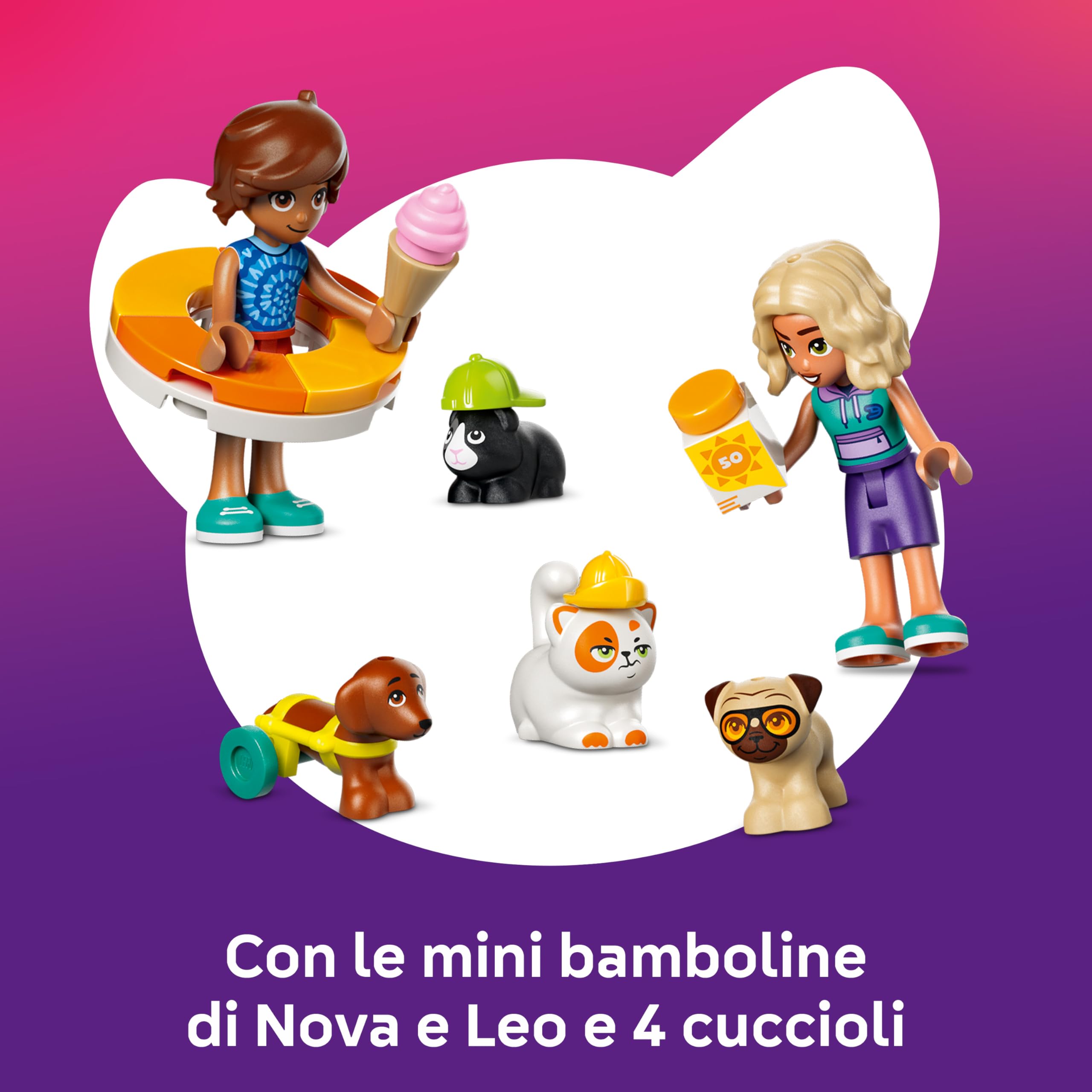 LEGO Friends Divertente Giornata al Parco Acquatico - Miniatura da Costruire Giocattolo con Scivolo, 2 Mini Bamboline, 4 Animali e Accessori - Idea Regalo di Compleanno per Bambine da 6 Anni - 42676