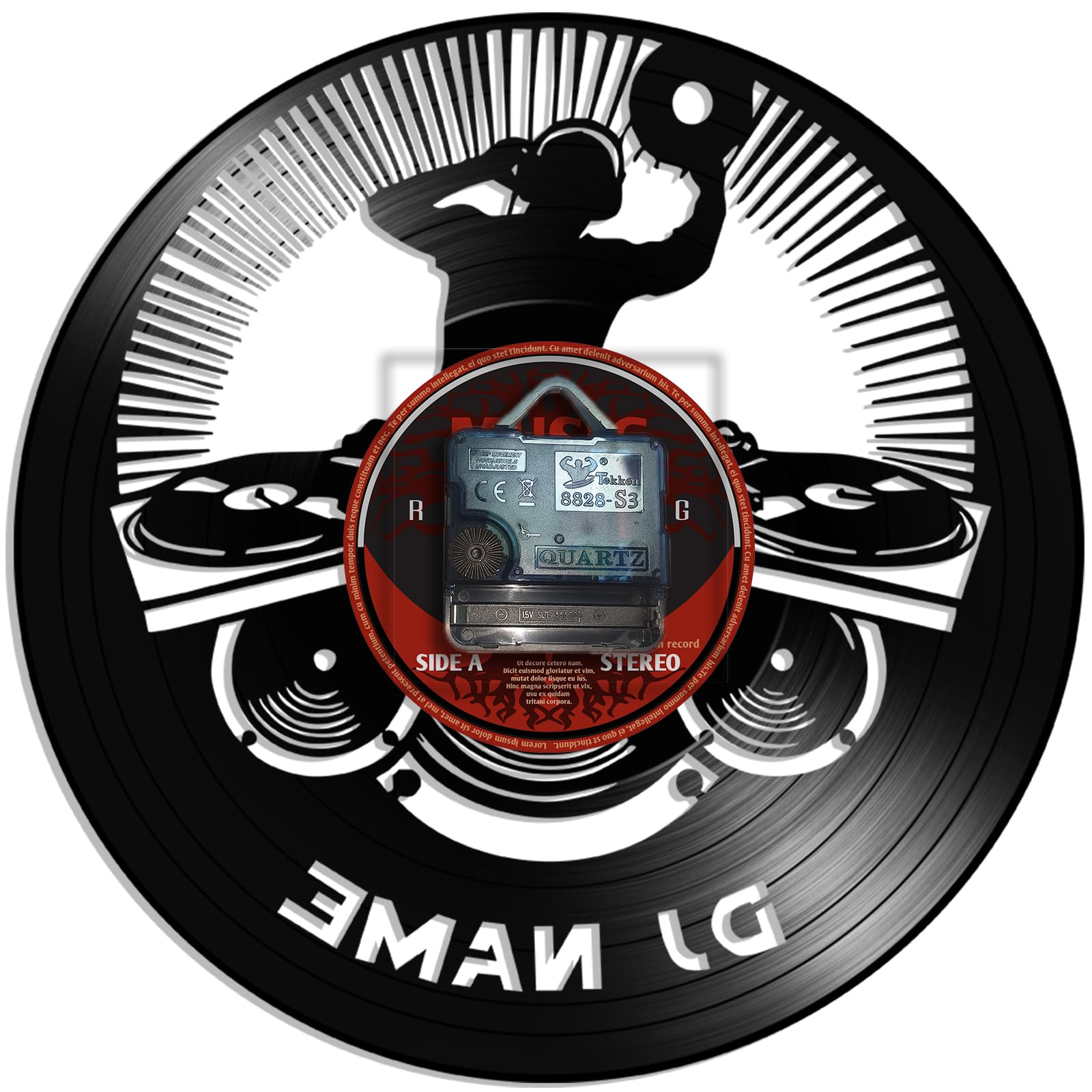 12 Inch Personalized Dj Name Clock, Custom Dj Music Vinyl Record Wall Clock Silent Non-Ticking Battery Operated Clock Wall Watch Gifts for Dj Man Cave Bedroom Music Room Studio