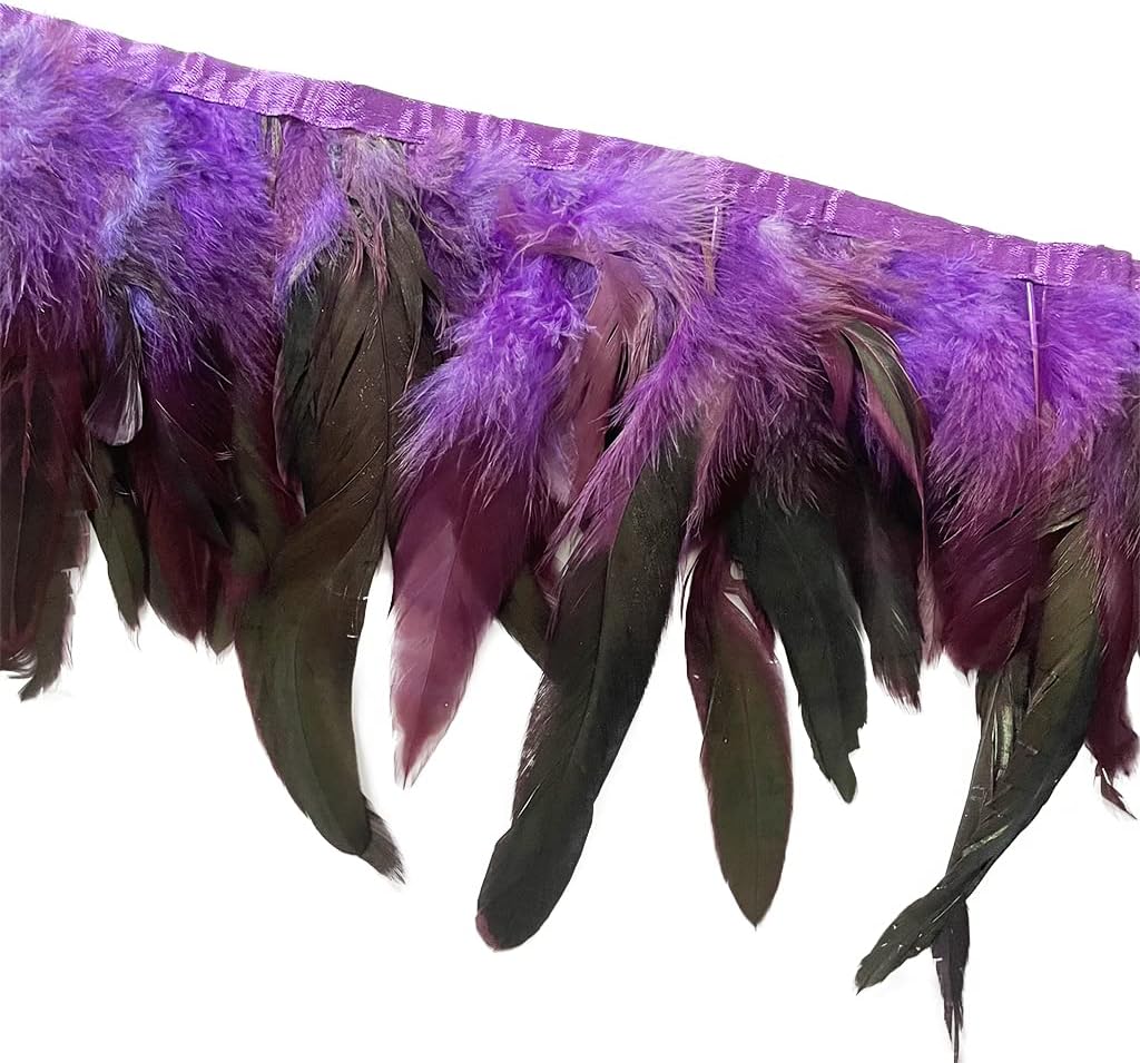 Purple 5yard 5-7inch Rooster Feather Fringe Trim for Dress Sewing Crafts Costumes Accessories Party Supplies Festival Decoration