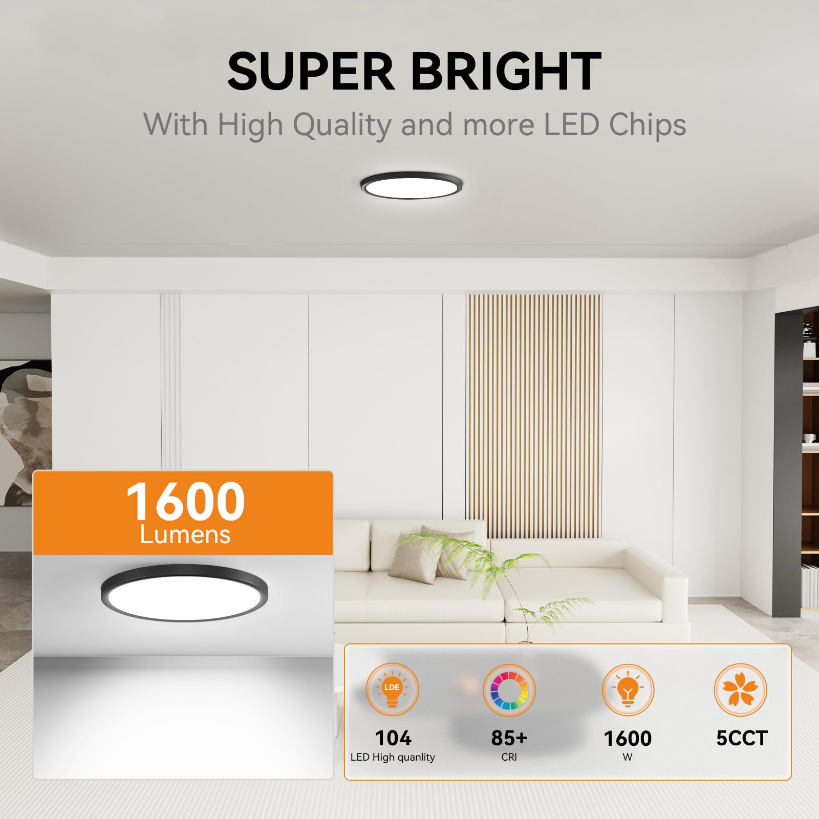 WKONCLDY 7.5Inch LED Ceiling Lights, 5 Colors Selectable (3000K