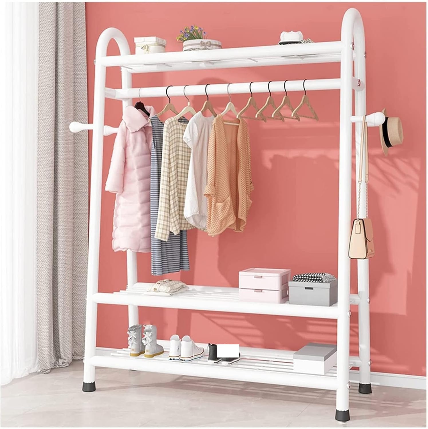 Metal Coat Hanging Rack Heavy Duty Clothes Hanger Freestanding Garment Rail