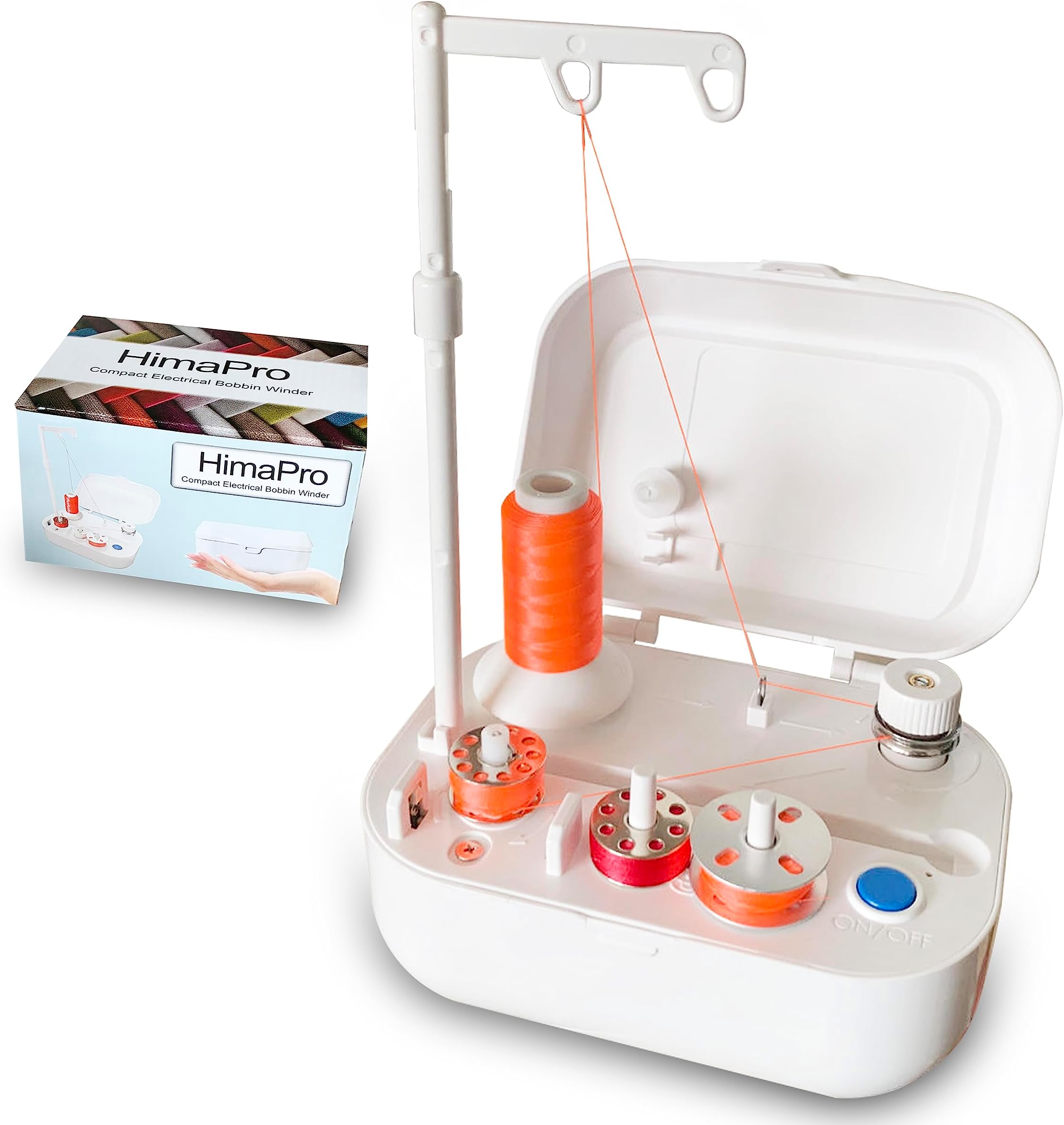 HimaPro Compact Electrical Bobbin Winder - Portable Automatic Bobbin Winder with USB-C Port and Cables - Compatible with All Major Bobbin Types Including Style A, M, L, Husqvarna, Class 15, 15J, 66