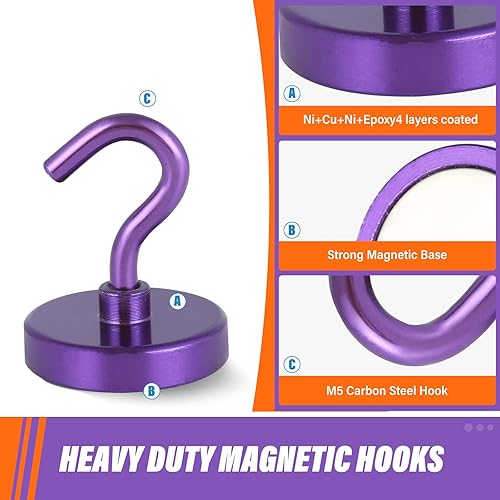 Vista 218 de NEOSMUK - Ganchos magnéticos de alta resistencia con imanes extrafuertes para colgar en refrigerador, crucero, cabinas o parrilla, color blanco