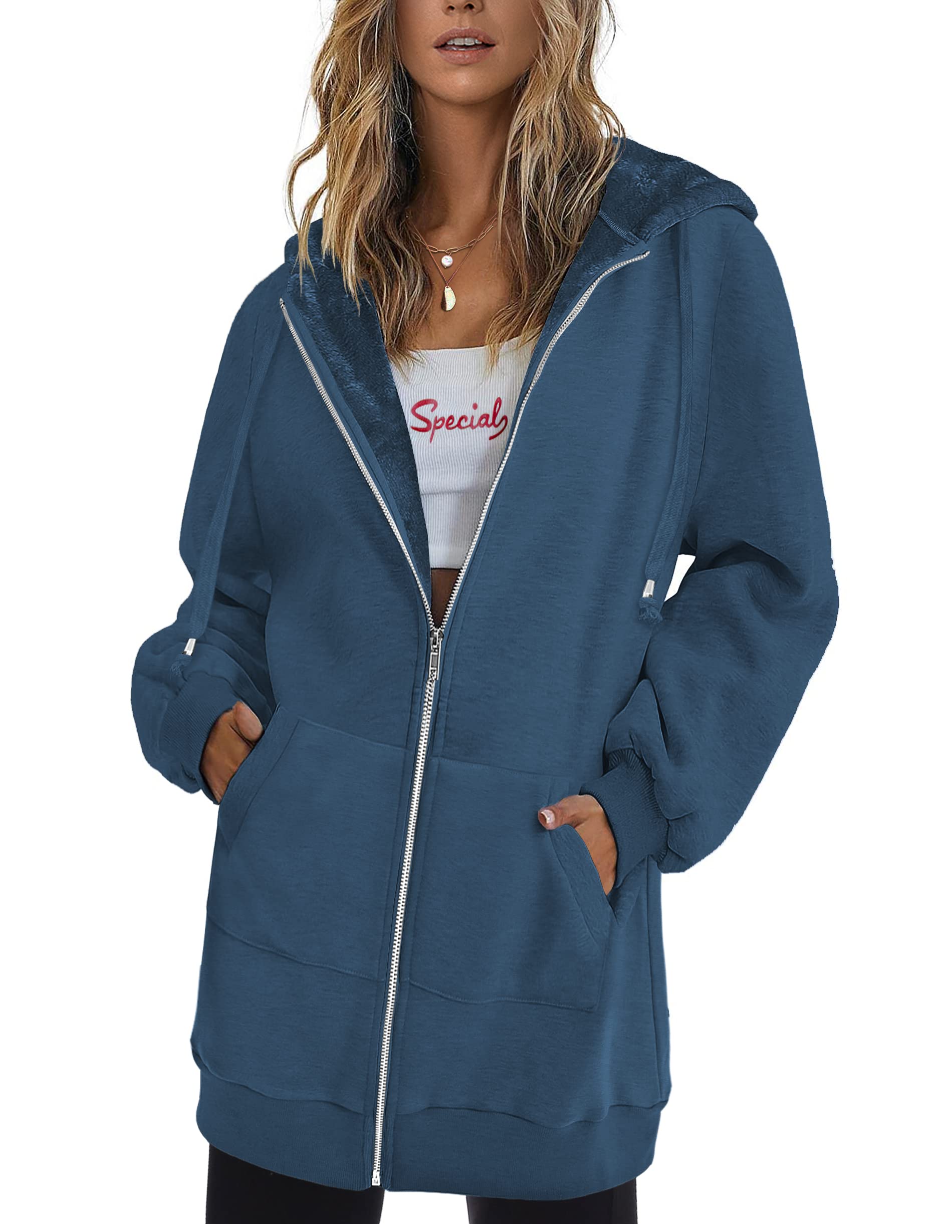 Zeagoo Felpe con cappuccio da donna con zip felpa oversize giacche in pile cappotti autunno inverno moda 2025