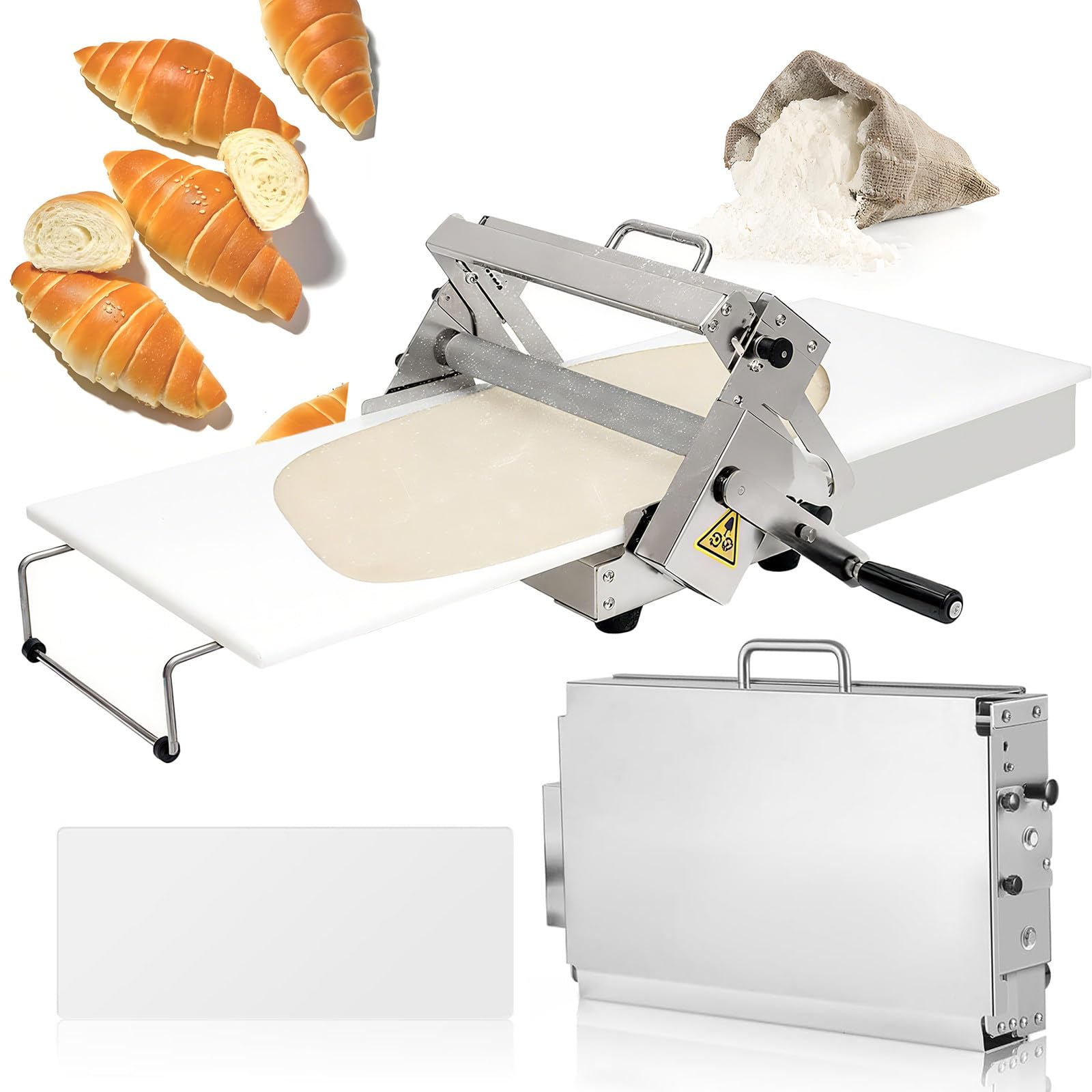 VitalisWorks Commercial & Home Use Manual Foldable Dough Sheeter Machine, Manual Crisper for Bakery, Pizza, Croissant - Stainless Steel Pastry Roller Sheeter, 55 Adjustable Thickness (83x49cm)