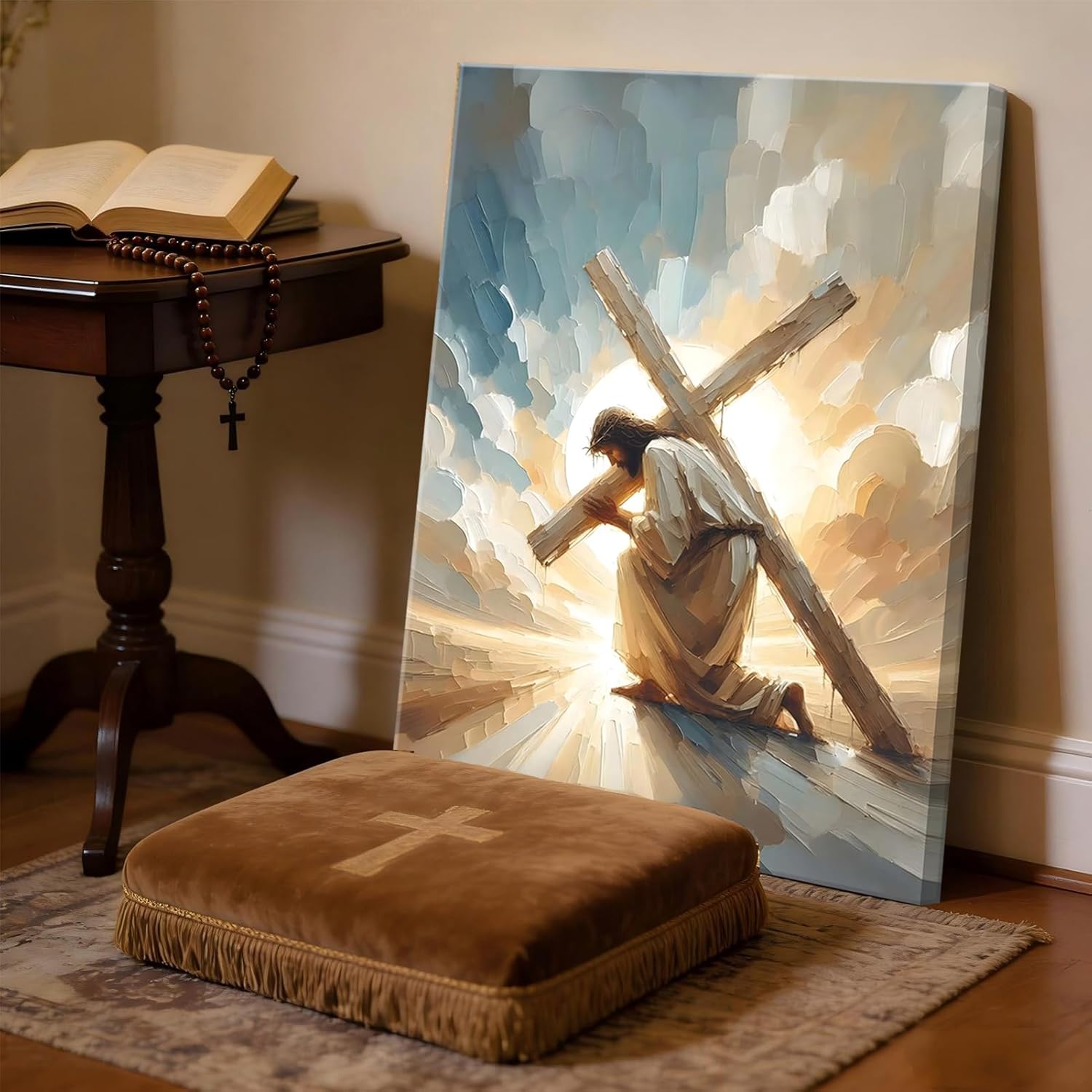 Jesus Canvas Wall Art Christian Jesus Cross Painting Picture Wall Decor Bible Stories Religion Poster print Artwork for Living Room Church Bedroom Home Decoration