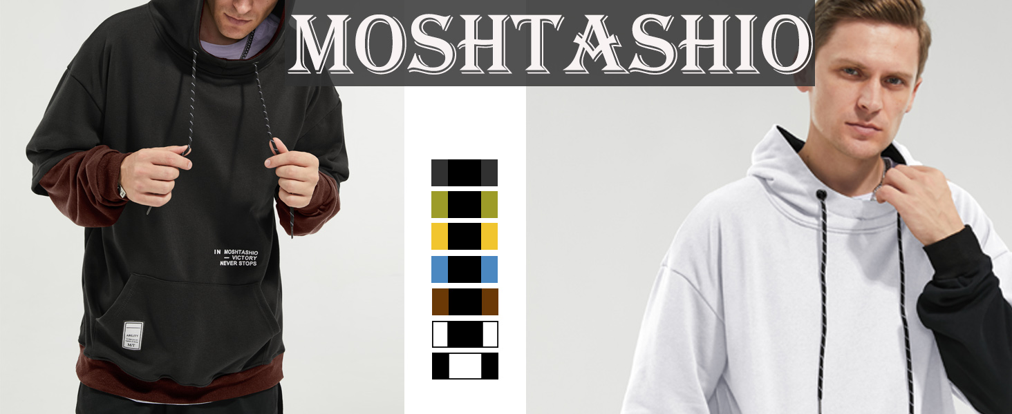 Moshtashio Heren Pullover Hoodie Patchwork in contrasterende kleur Sweatshirt met capuchon(Schwarz,5XL