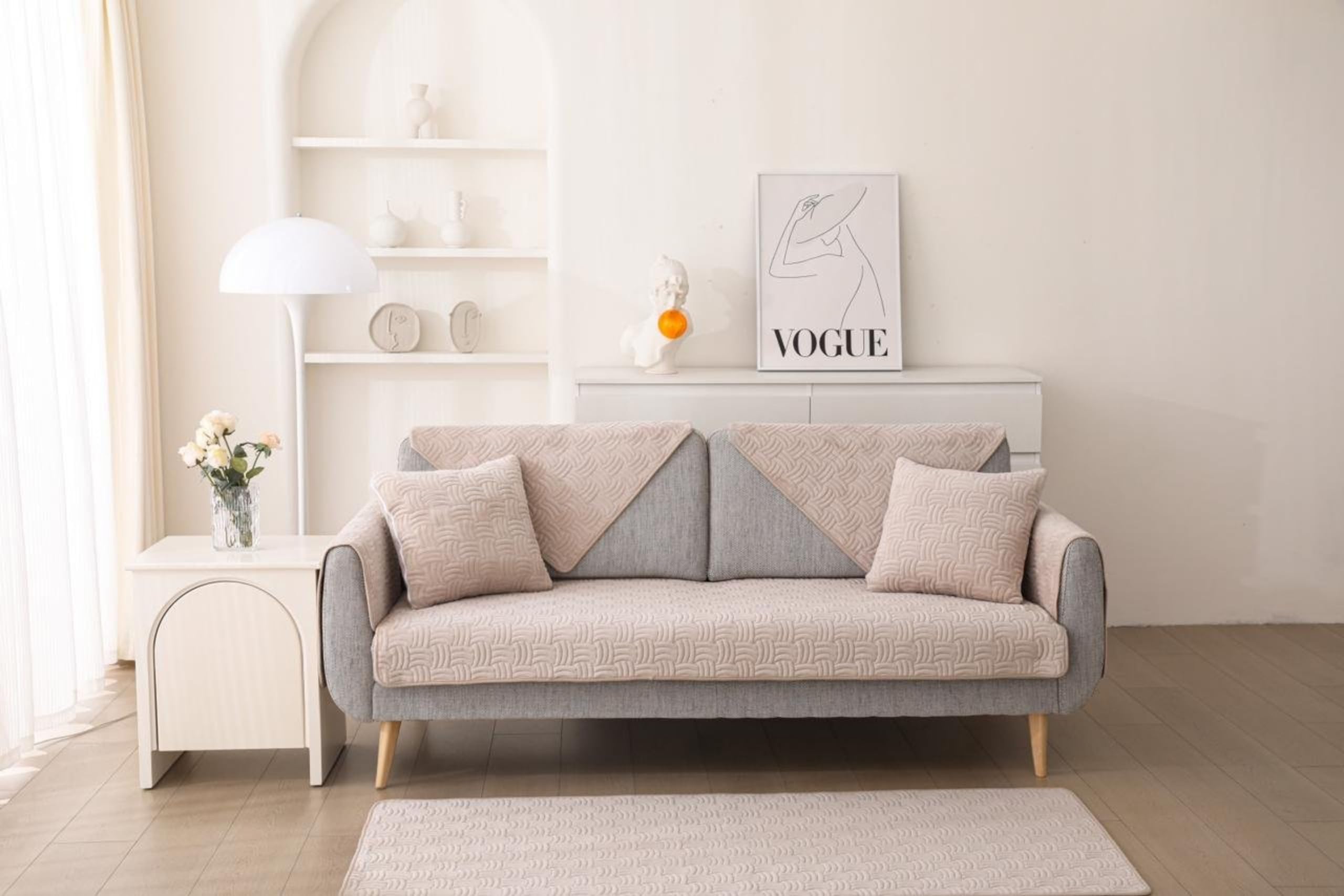 HOMETHREADS European Premium Style Anti Slip 2 Seater Sofa Cover Set | Velvet Sofa Slipcover Set of 5pc |1Pc Front (70x140cm) + 2Pc Back Cover (70x70cm) + 2Pc Armrest (70x50cm) | Beige_C (B0CJ2LPZW3) Amazon Price History, Amazon Price Tracker