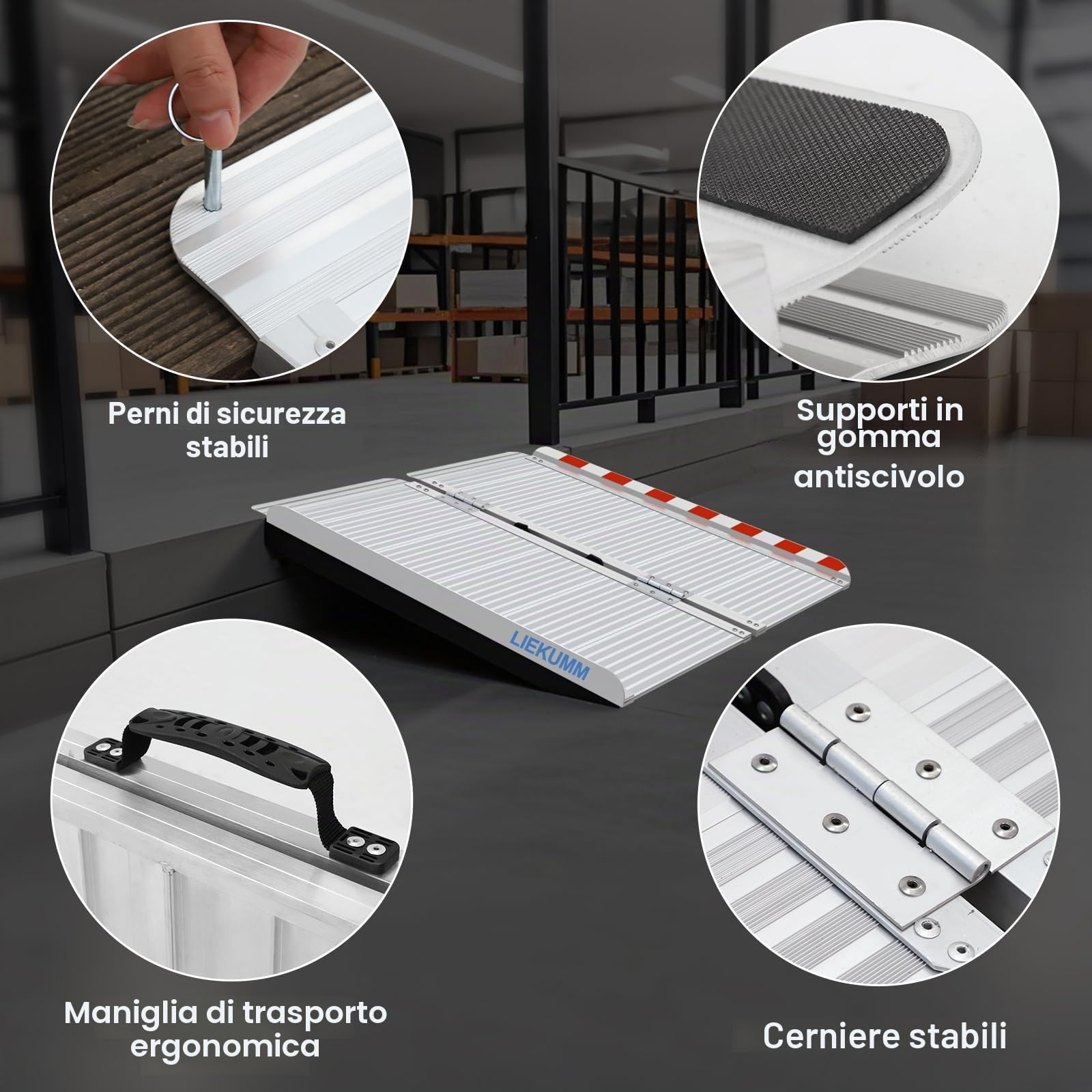LIEKUMM, rampa pieghevole per sedia a rotelle, 120 cm, per casa, gradini, scale, handicap, porte, per diversamente abili, per porte, per fino a 300 kg (MR607-4)
