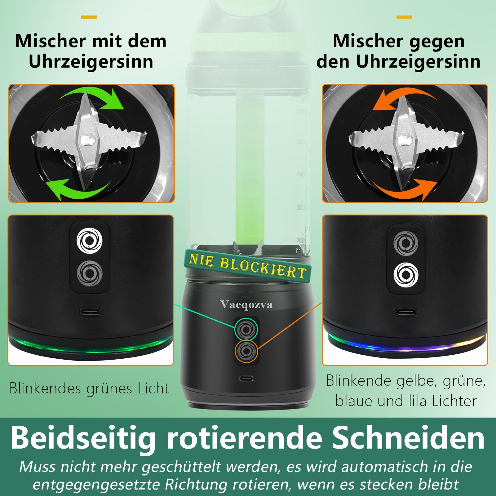 Vaeqozva Tragbarer Mixer 700ml - USB Wiederaufladbar Mit 6 Klingen Für Smoothies Unterwegs