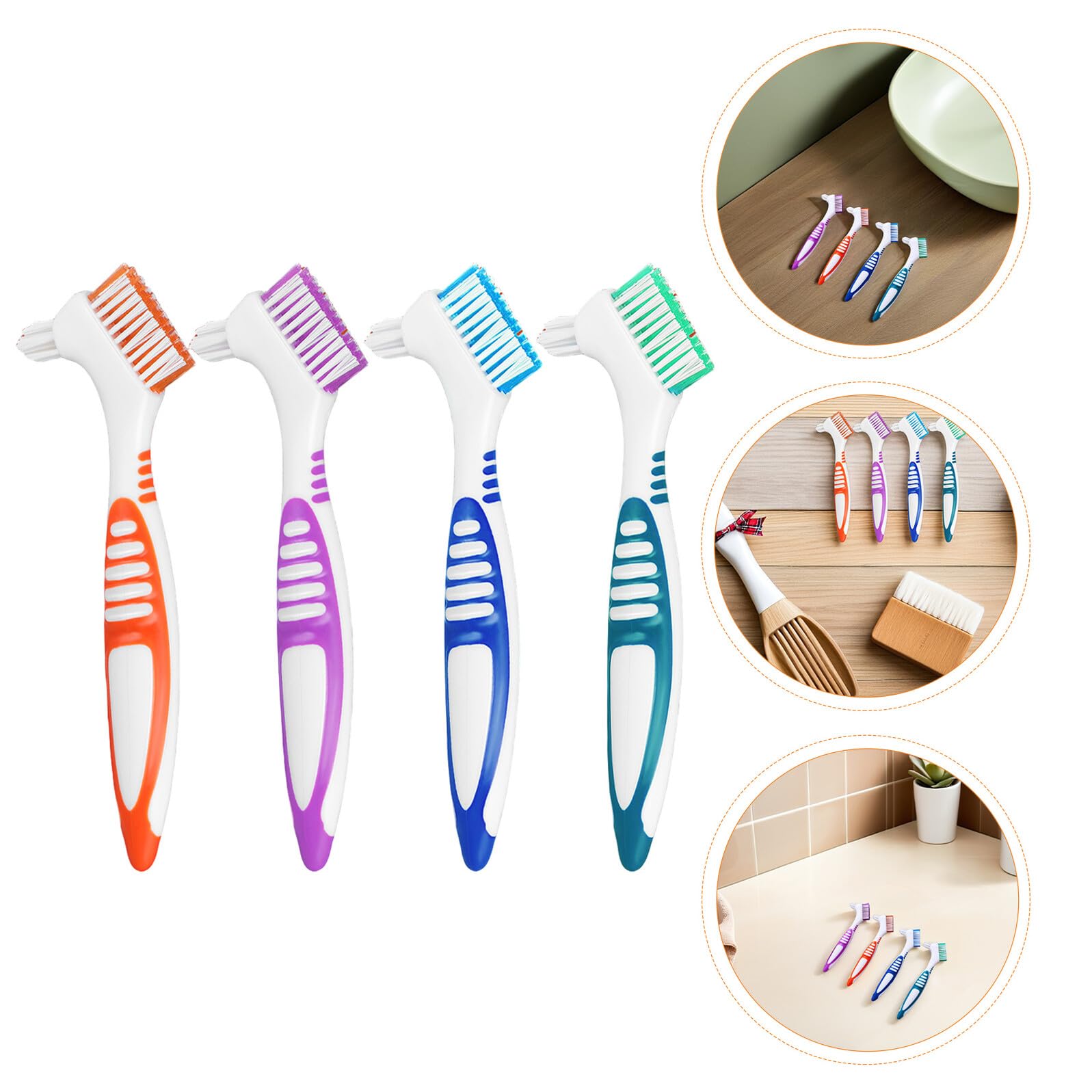 Anneome 12 Pezzi Spazzolini Dentiere Doppia Faccia per Pulizia Protesi Spazzola Dura Ergonomica per Falsi Denti Apparecchi Ortodontici e Retainer Manico Antiscivolo per Anziani