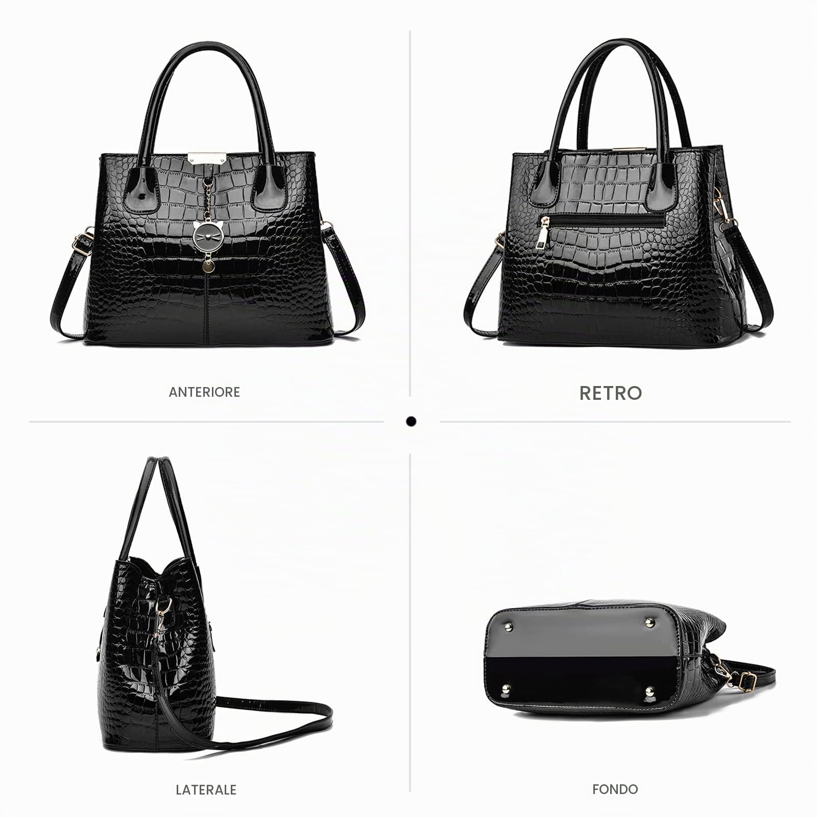 NICOLE & DORIS Borse a Mano e a Spalla Borsa Donna Eleganti Borsetta Lavoro Donna Borsa in Pelle Verniciata Borsa a Tracolla Crossbody Borsa a Tote Mano con Ciondolo Blu Navy