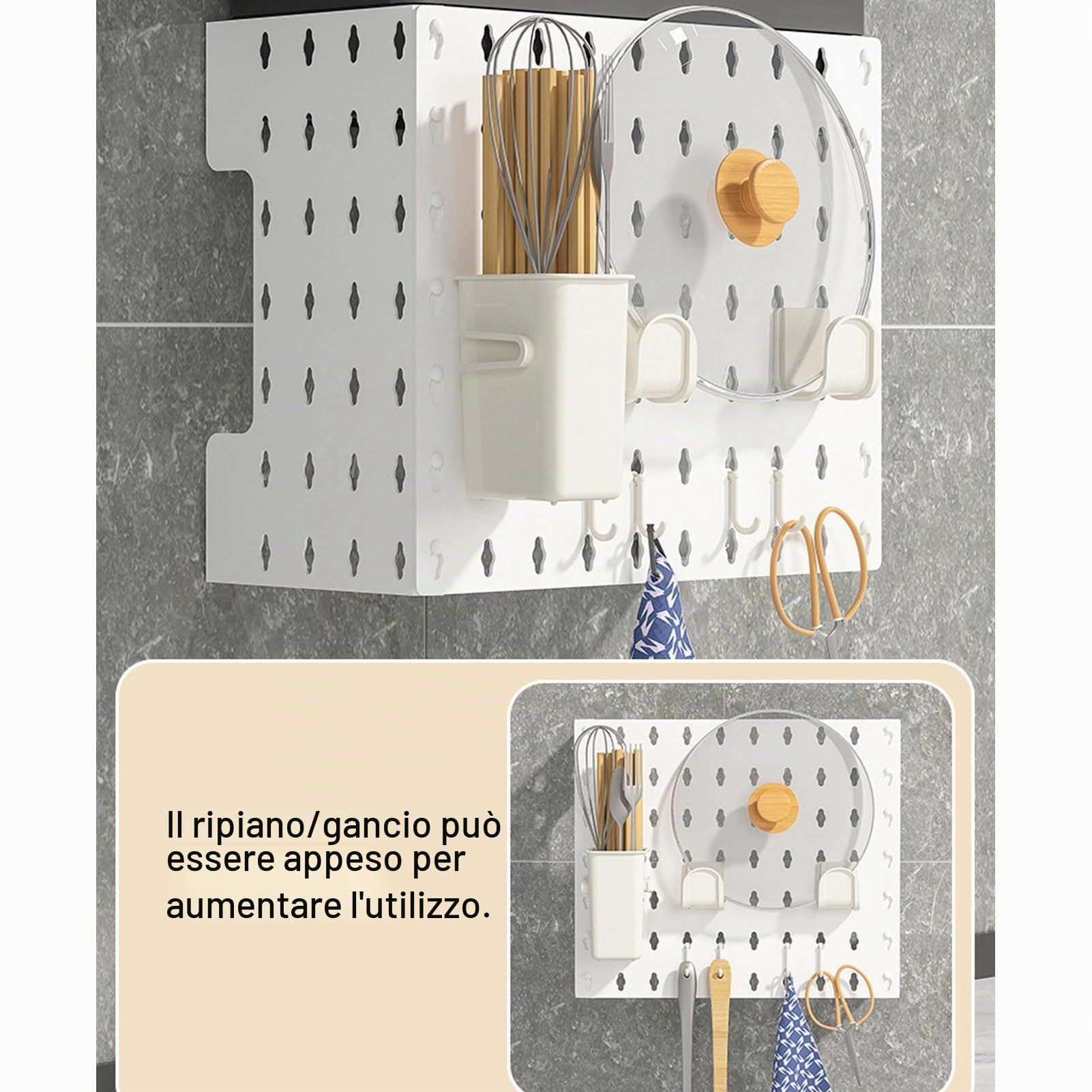 Pssopp Pannello Forato da Parete, Kit per Montaggio a Muro con Custodia per Tubi Caldaia e Cuscinetti Autoadesivi per Organizzazione Bagno e, Grande