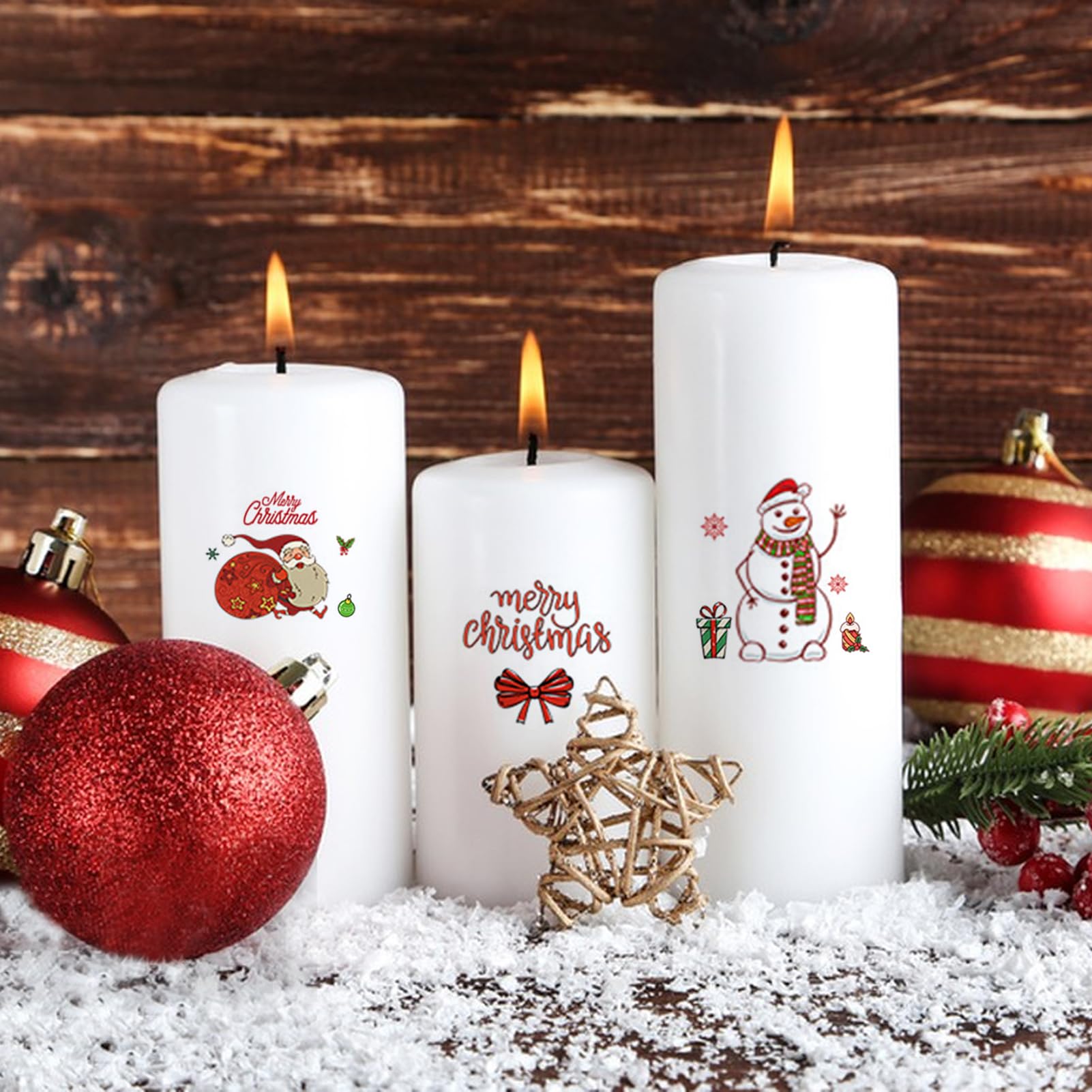 6 Bögen Kerzentattoos Weihnachten - Rub On Sticker Für Weihnachtskerzen & Keramik