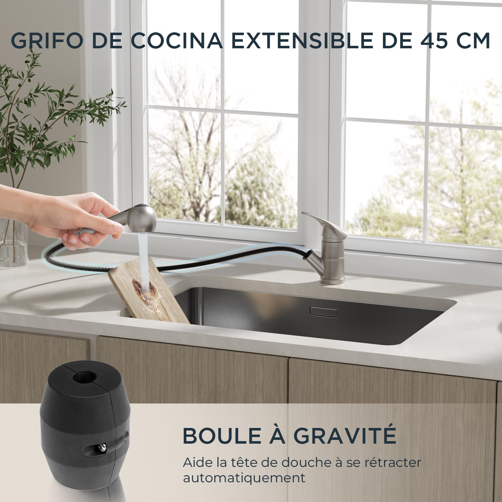 FORIOUS Grifo Cocina, Grifos Cocina Fregadero, Acero Inoxidable, Mezclador Torneira Cozinha Monomando Giratorio 360° Para un Orificio