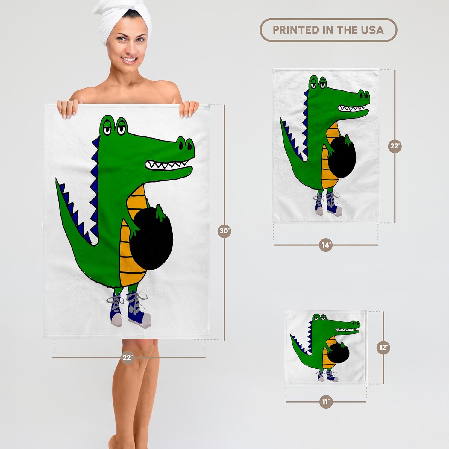 3dRose Funny Cool Alligator Bowling Cartoon 22x30 Bath Hand Pool Towel