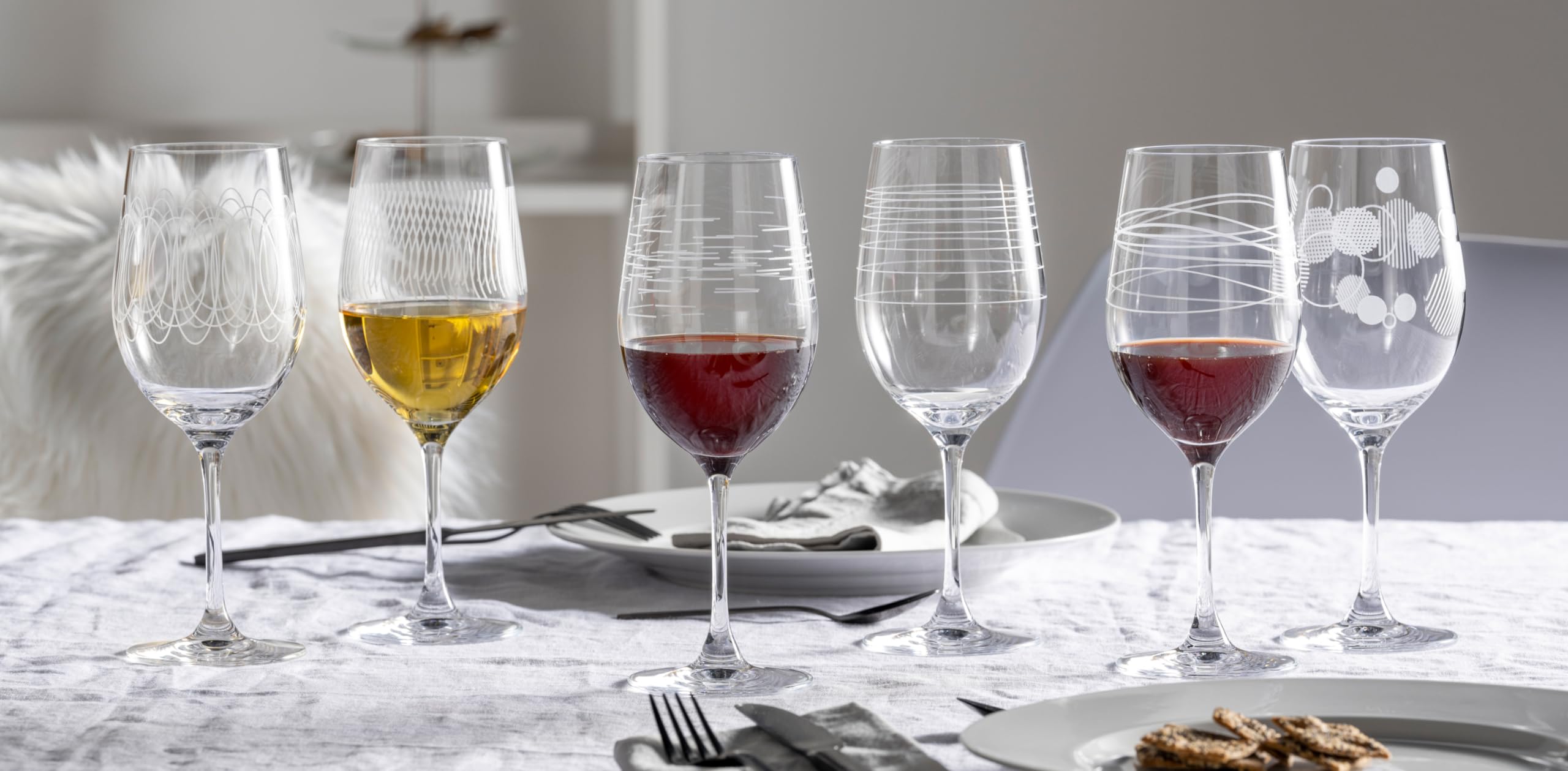Leonardo Casella Wein-Gläser 6er Set, Kelchgläser mit Mustern, spülmaschinengeeignetes Wein-Glas, Rotwein-Gläser, Weißwein-Kelche, Höhe 22 cm, 430 ml, 061799 | ngeeignetes Wein-Glas, Rotwein-Gläser, Weißwein-Kelche 430 ml, 061799