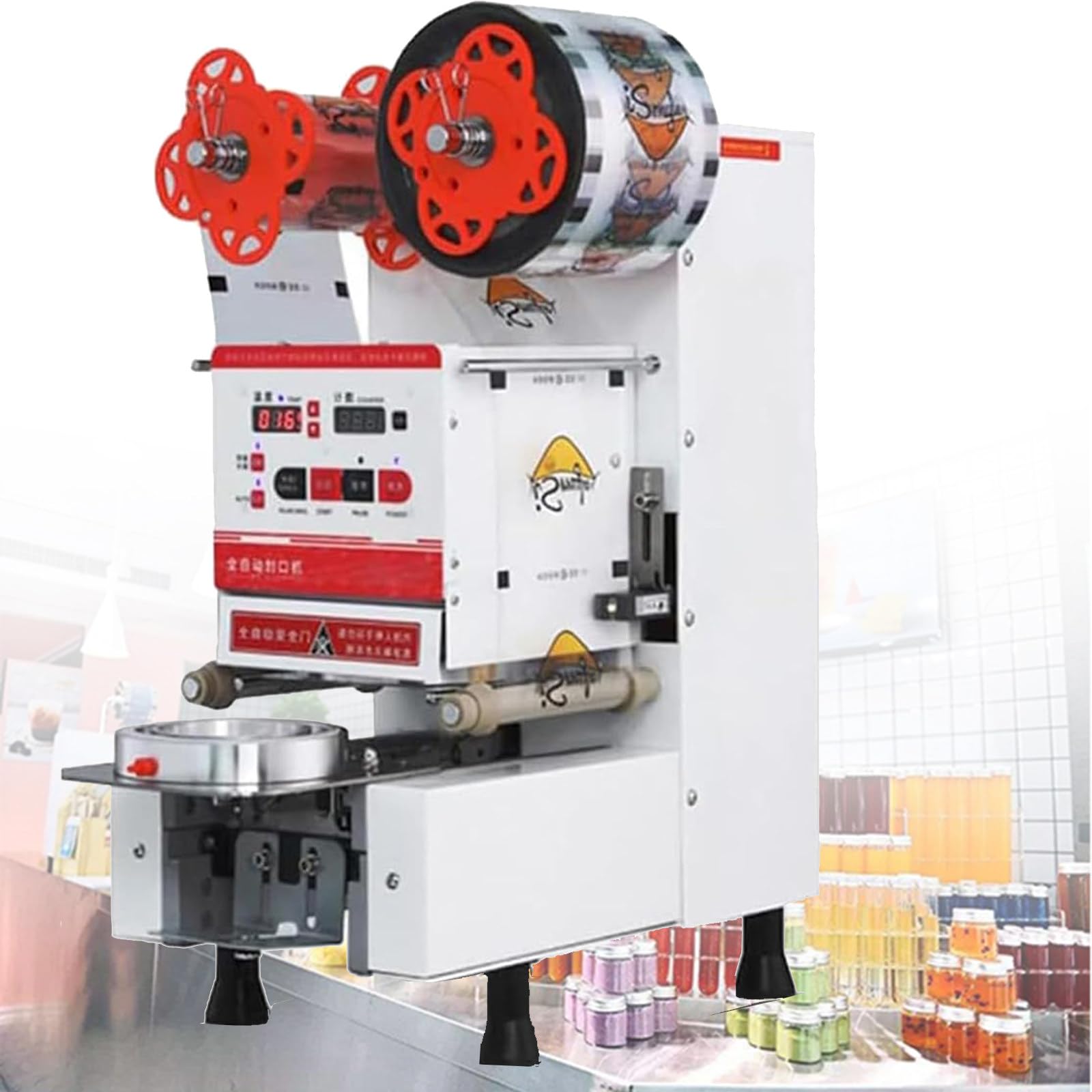 AYCDL Auto Cup Sealer,cup Sealing Machine,for 88,90,95mm and 180mm Tall Cups, for Bubble Tea and Coffee,White