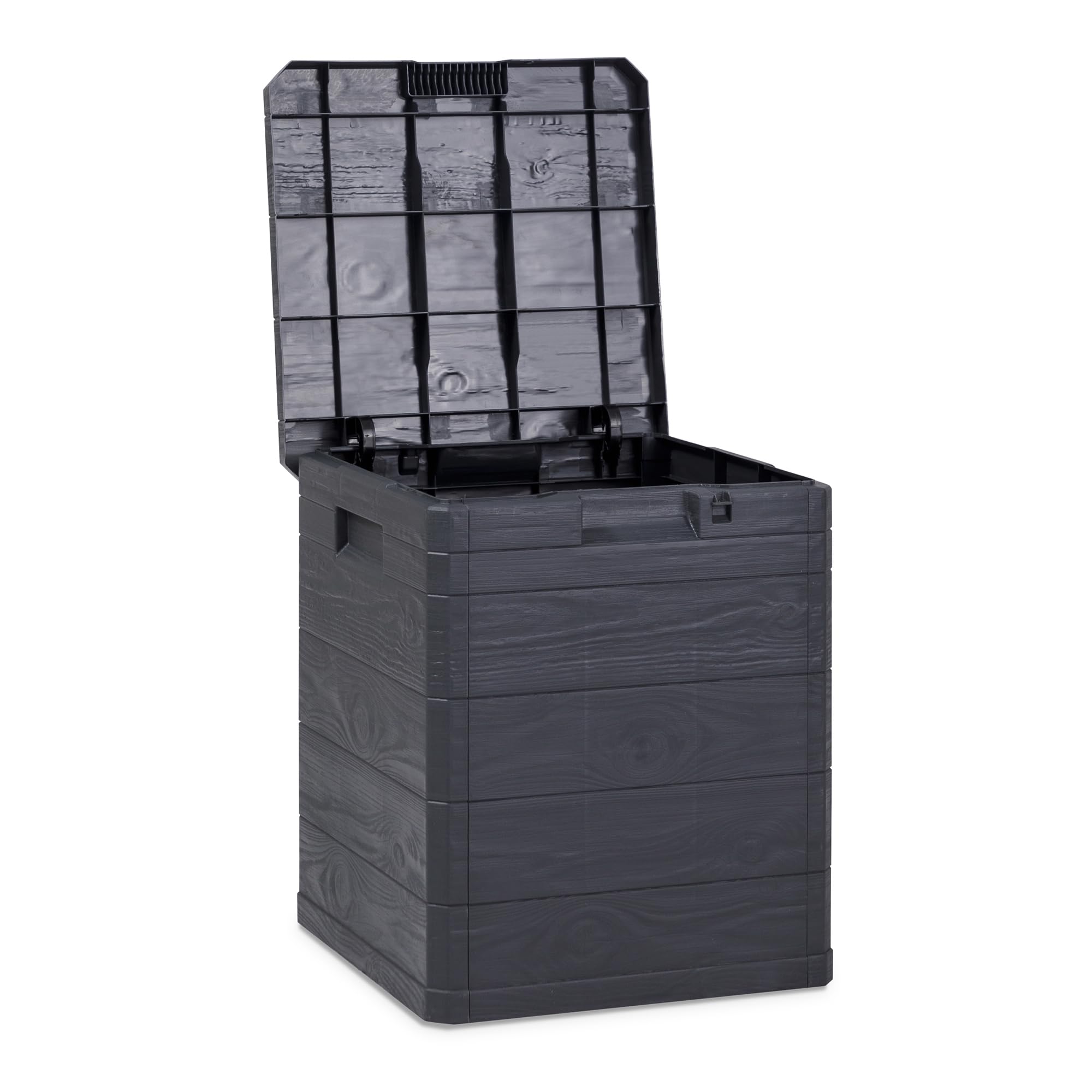 Toomax Multibox Woody's 90 baule da 90L contenitore da esterni antracite 42,5x44x50h effetto legno plastica resistente UV foro lucchetto