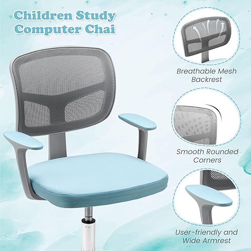 Miniatura 43 de Giantex Silla de escritorio para niños, silla de computadora para niños con ruedas y soporte lumbar en forma de Y, asiento de estudio para niños,