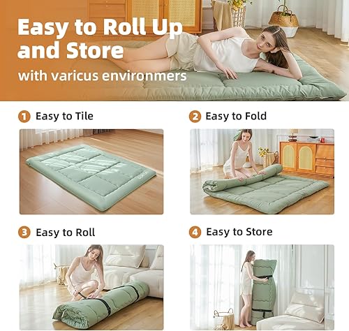 Miniatura 7 de Futón de suelo japonés de tamaño individual, colchón plegable para tatami, cama plegable portátil para invitados, tapete de juego para niños, tapete