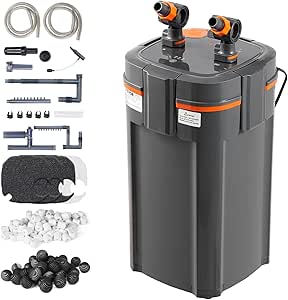 VEVOR Aquarium Filter 317GPH, 4-Stage Canister Filter for 75-100 Gallon Fish Tanks, Ultra-Quiet Submersible with UV Protection