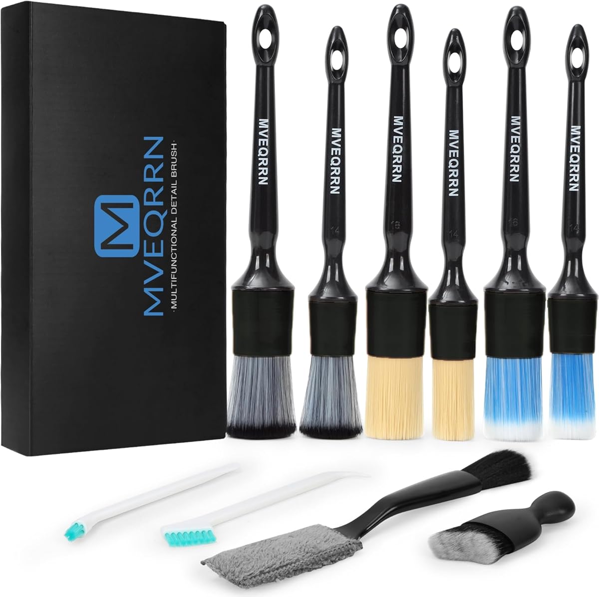 10Pcs Car Detailing Brush Set,Boars Hair Car Cleaning Detail Brush kit,Ultra Soft No Scratch Car Dust Brush,Car Interior Detailing Brushes Kit,Detail Brushes Car Detailing for Interior Exterior(black)