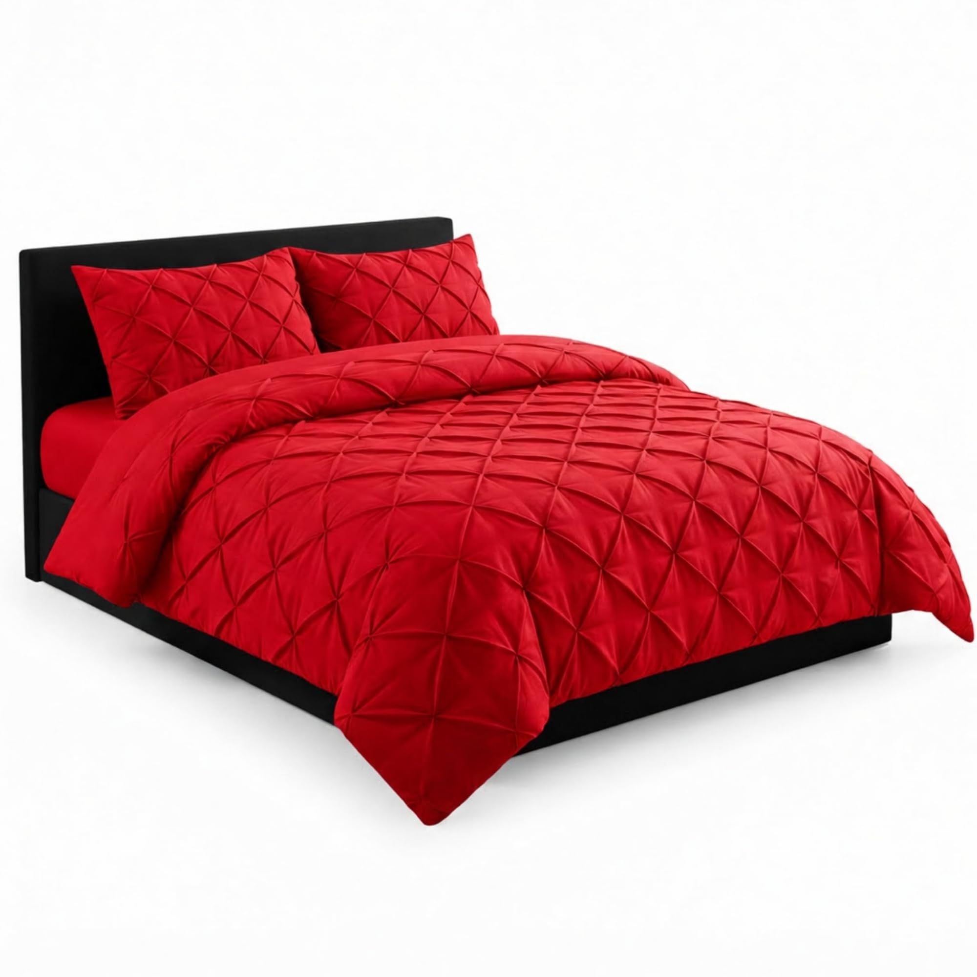 AHS Pintuck Red Duvet Cover Bedding Set, Single Pinch Pleat Design With Matching Pillowcases, Soft Brushed Microfiber Quilt Cover, Easy Care Wrinkle Free, Breathable