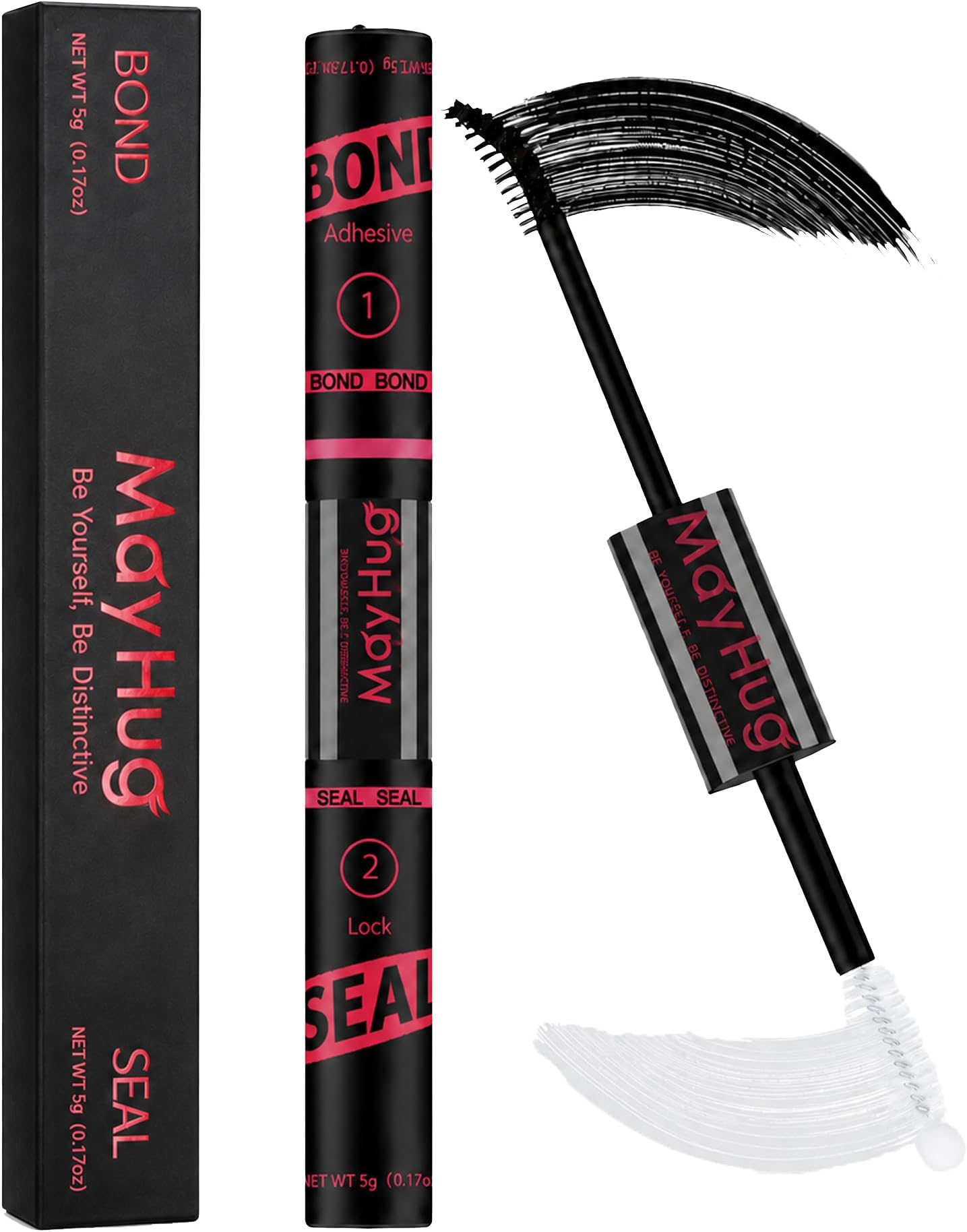 Mayhug Lash Bond and Seal, 2-in-1 Waterproof Lash Cluster Glue, 10ml | Up to 72H long-lasting bond and seal lash glue for eyelash clusters with black bond, clear seal and slim brushes for DIY use