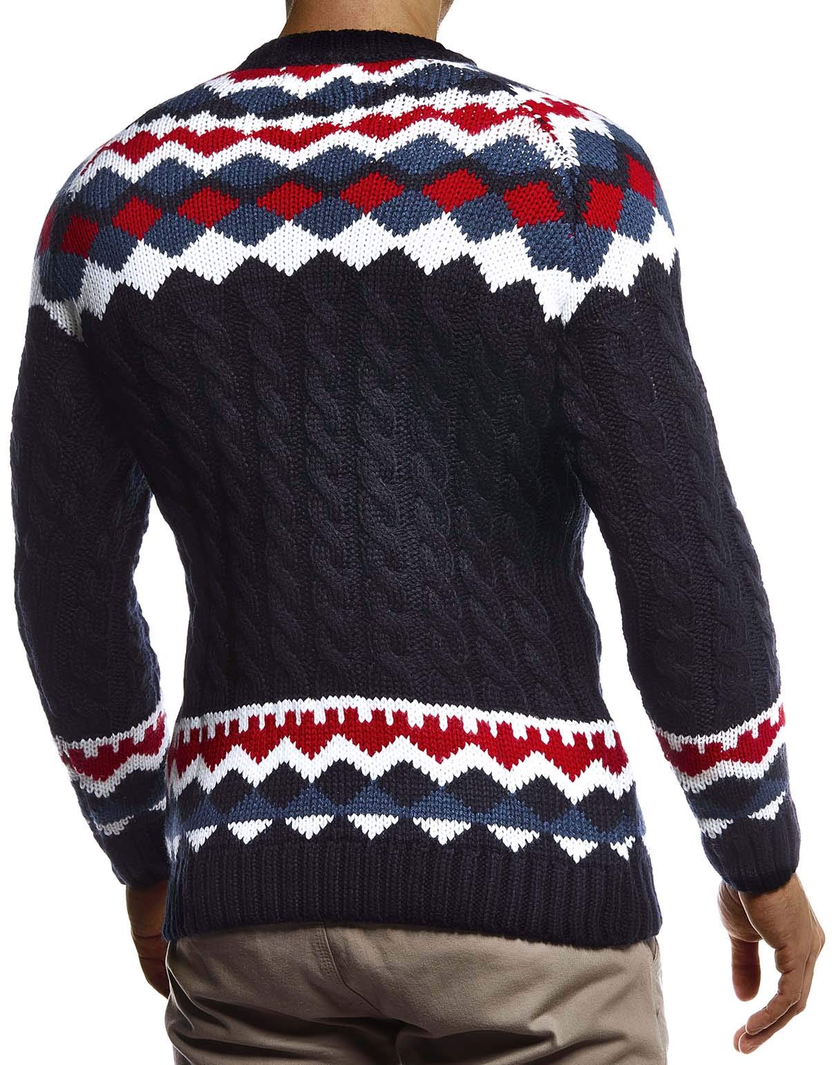 Leif Nelson Herren Strickpullover Norwegerpullover Pullover mit Rundkragen Winterpullover Männer Pulli für Weihnachten Winter Norweger Muster Slim Fit Crew Neck LN20757