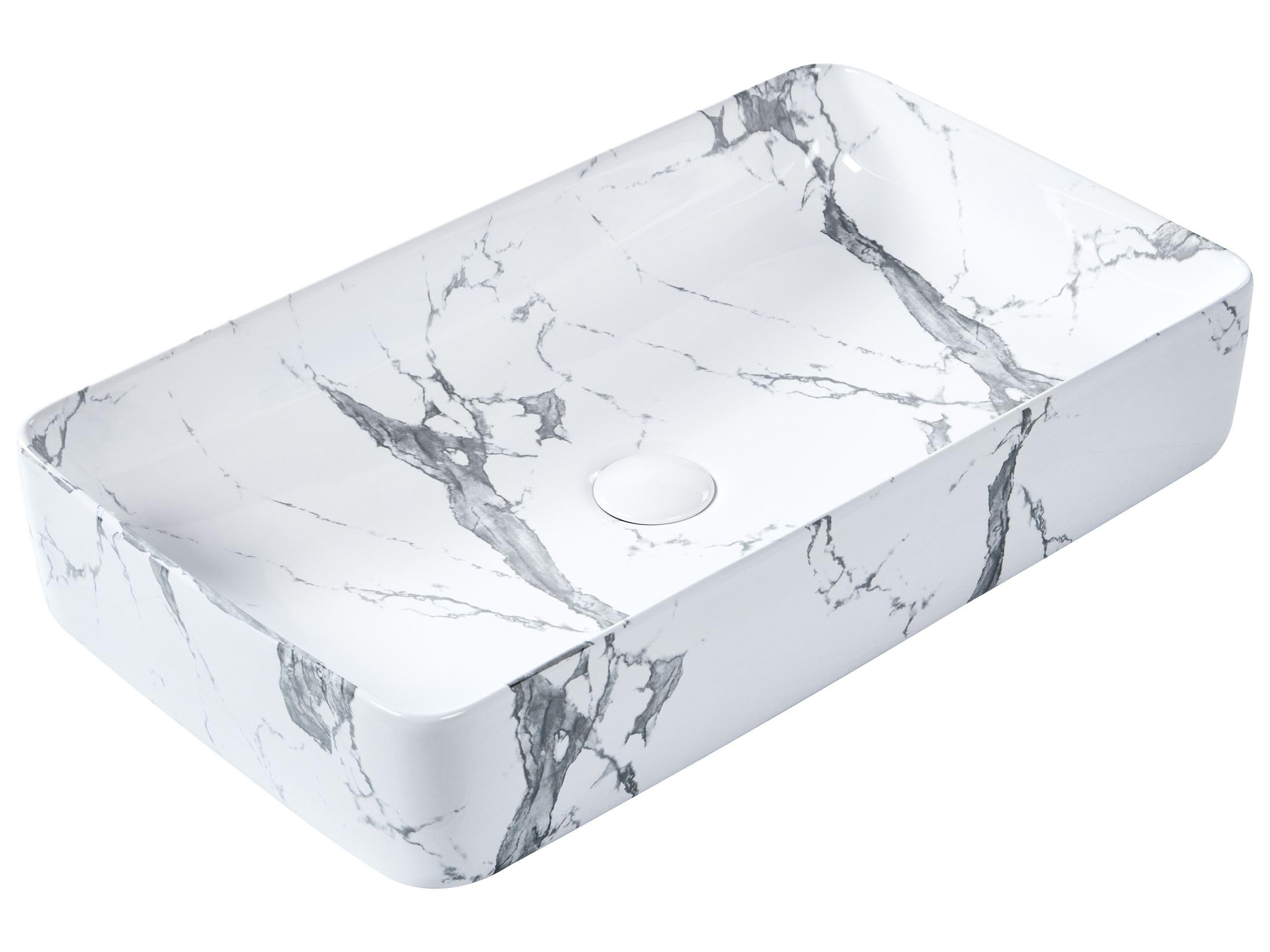 Lavabo sobre encimera baño cerámica blanco efecto mármol rectangular 62 x 35 cm Ipala