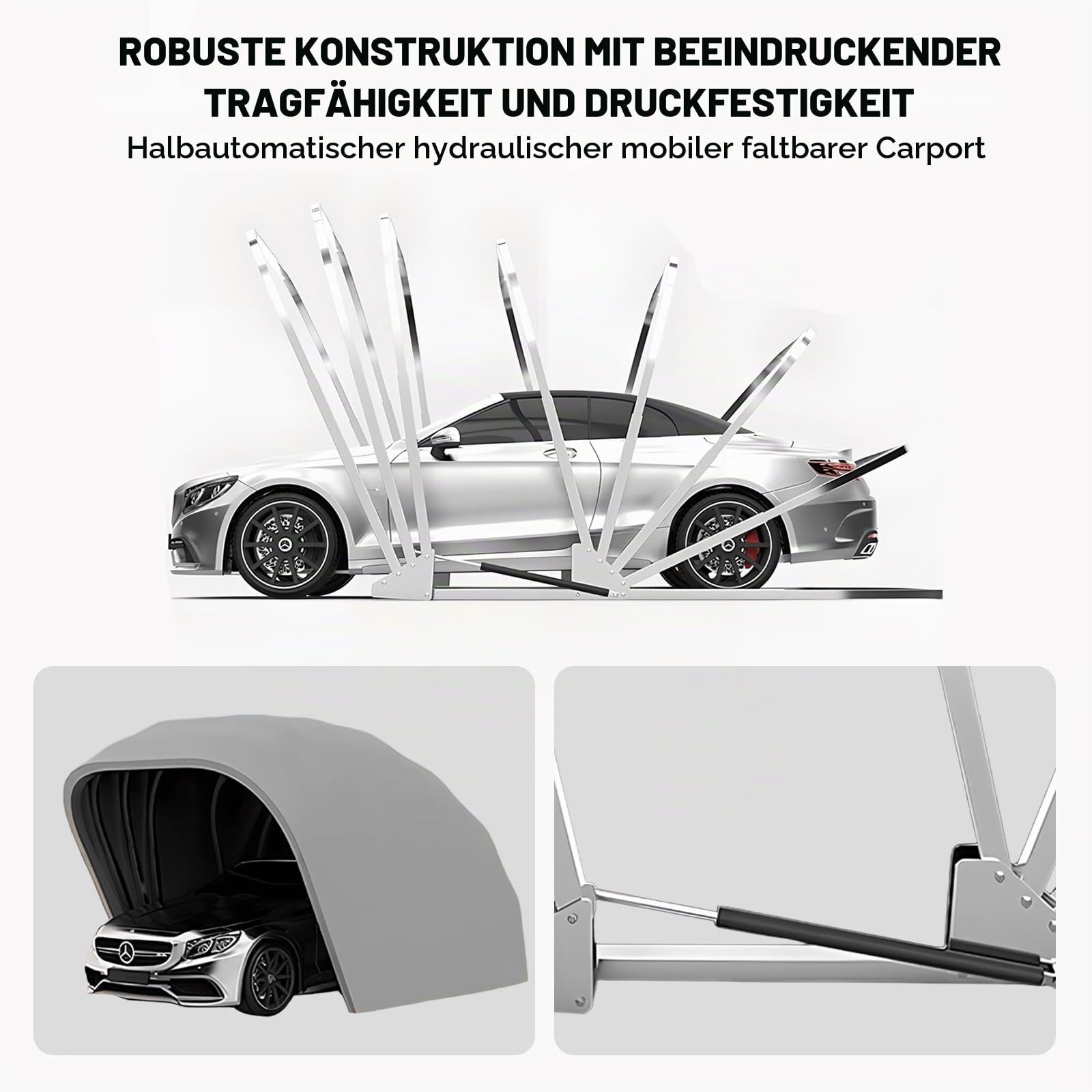 Allwetterfester Carport, Mobile Faltgarage, Auto-Markise, halbautomatischer Anti-Exposition-Carport, abschließbarer, langlebiger Unterstand, 18 Fuß (Silver)