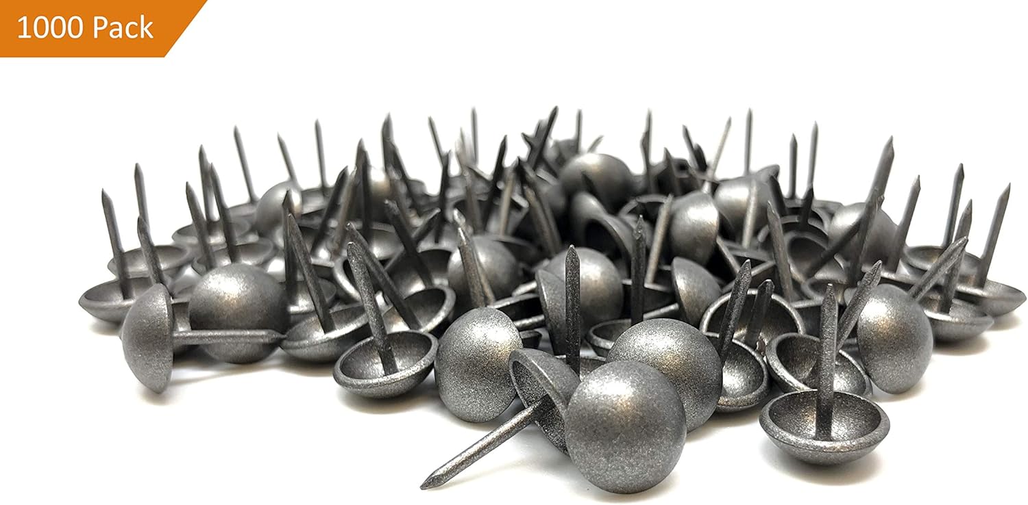 DMSE Wholesale Size 7/16" Diameter (11mm) Hardware Upholstery Furniture Decorative Thumb Push Tacks Nails Pins 1000 Pack Pieces (Pewter #2 Dark Finish)