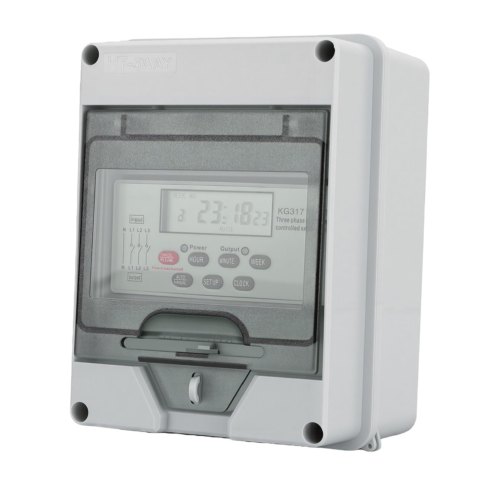 Annadue Interruptor Temporizador de Bomba de Agua Trifásico, Caja de Interruptor de Tiempo Programable Digital 50/60 Hz Montaje en Riel DIN con 24 Configuraciones, Función de Memoria y Batería