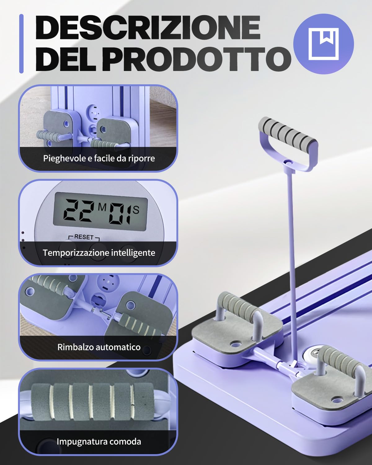 Tavola Pilates Reformer Multifunzione per Casa con Timer Integrato - Attrezzo per Allenamento Completo di Core, Addominali e Corpo Inter