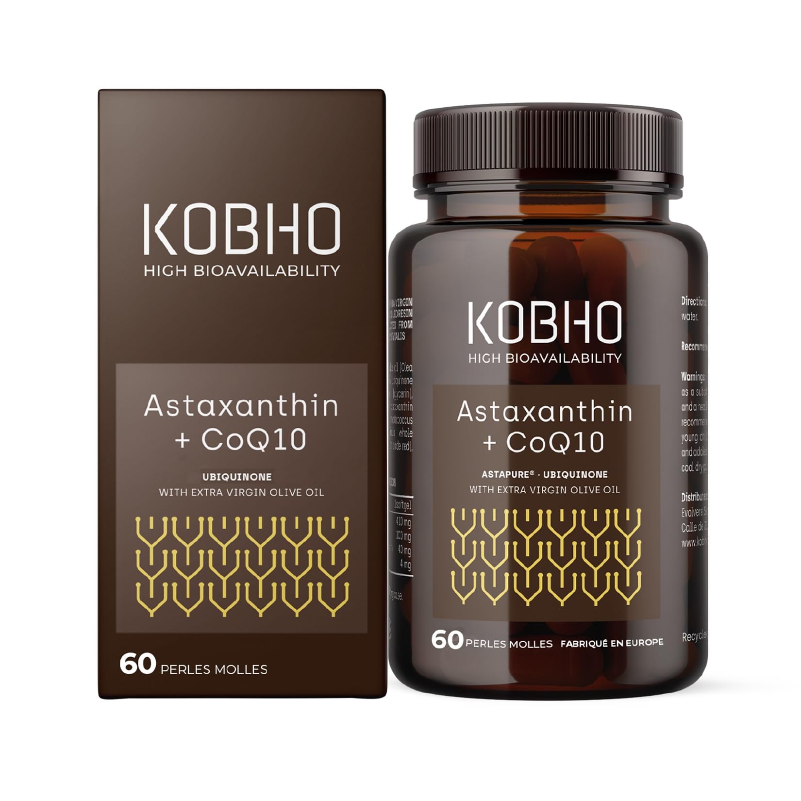 Astaxanthine Astapure® - Propriétés Antioxydantes Naturelles CoQ10 Huile D’olive Vierge Extra - Bienfaits pour la Peau, la Vue et le Cœur