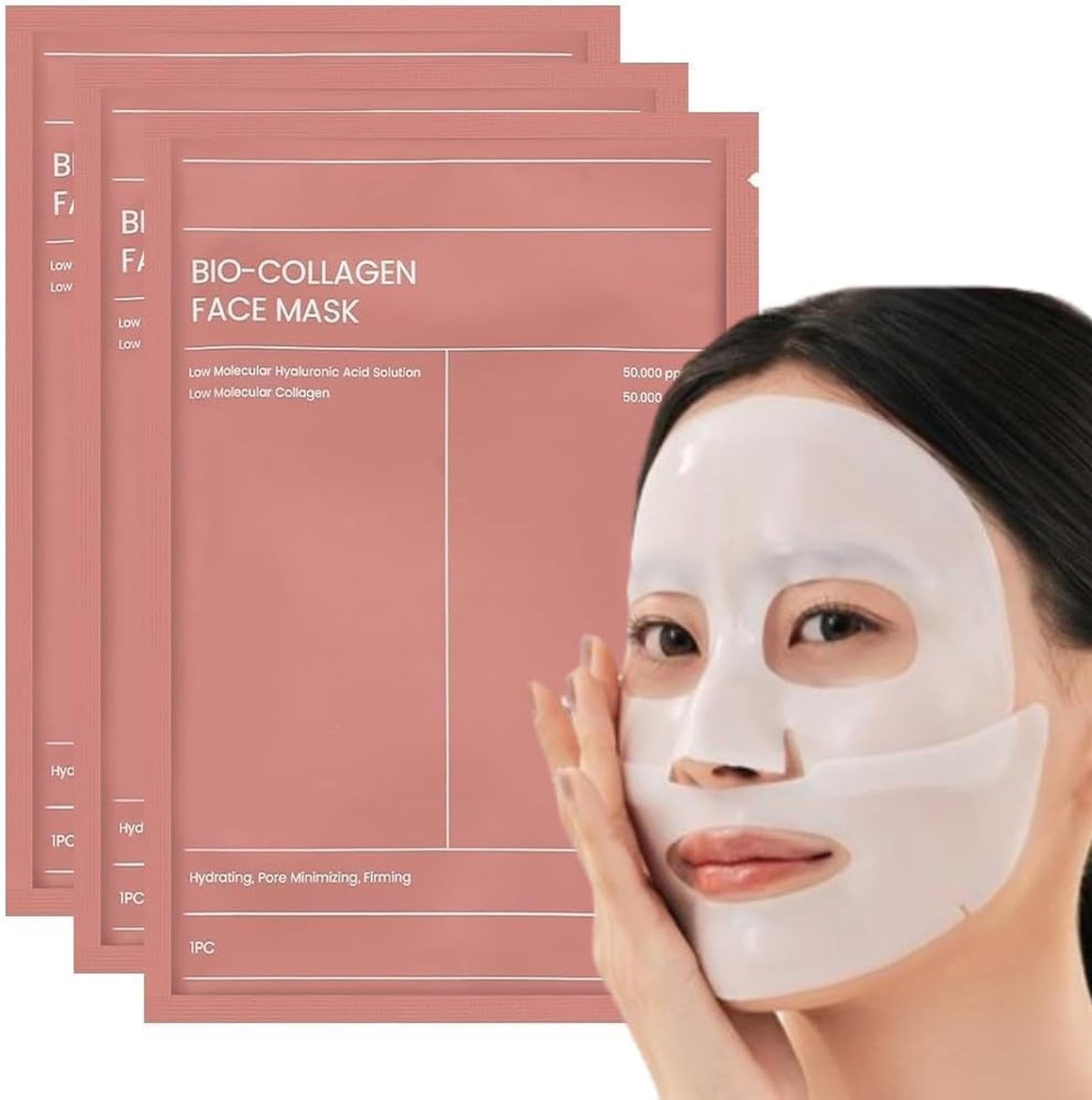 Bio Collagen Face Mask with Hyaluronic Acid | Deep Hydration & Glow Sheet Mask | Anti-Aging & Skin Firming Mask for All Skin Types (Pack of 3)