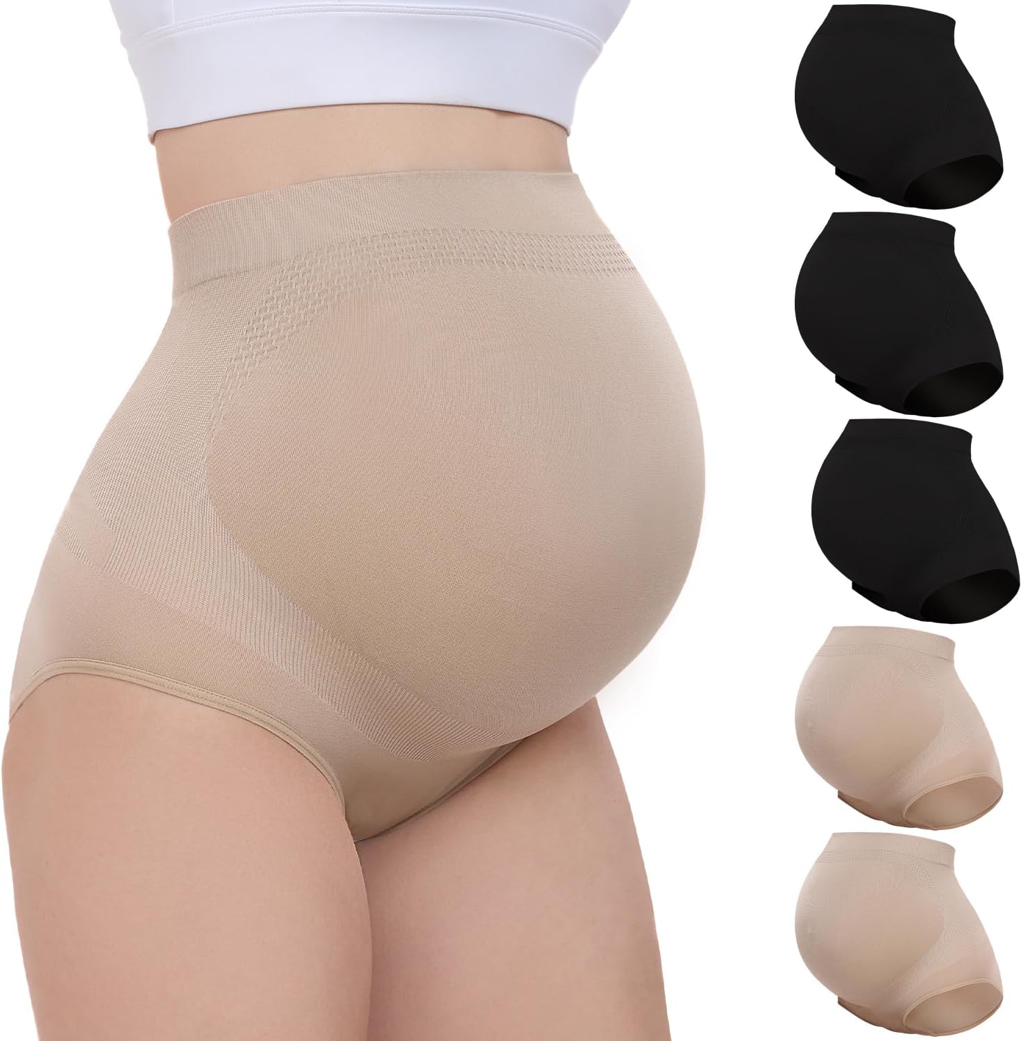 5 Pack Women's Maternity Underwear Over Bump, Seamless High Waist Brief Panties Pregnancy Soft Pregnancy Shapewear
