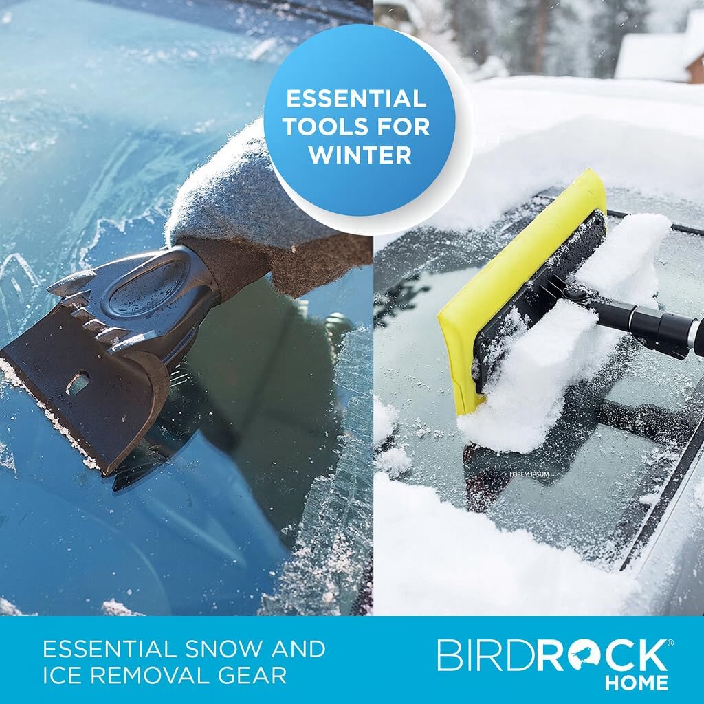 BIRDROCK HOME 55" Extendable Snow Brush & Ice Scraper for Car Windshield - Long Aluminum Grip for Truck, SUV - 14" Foam Head - Safe on Auto & Windows - Wide Frost Remover - Yellow