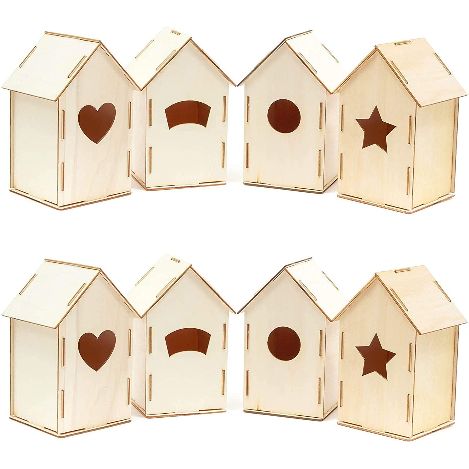 Bright Creations Mini Wood Bird Houses for DIY Crafts (4 Designs, 8 Count) - Mini Birdhouses for Crafts
