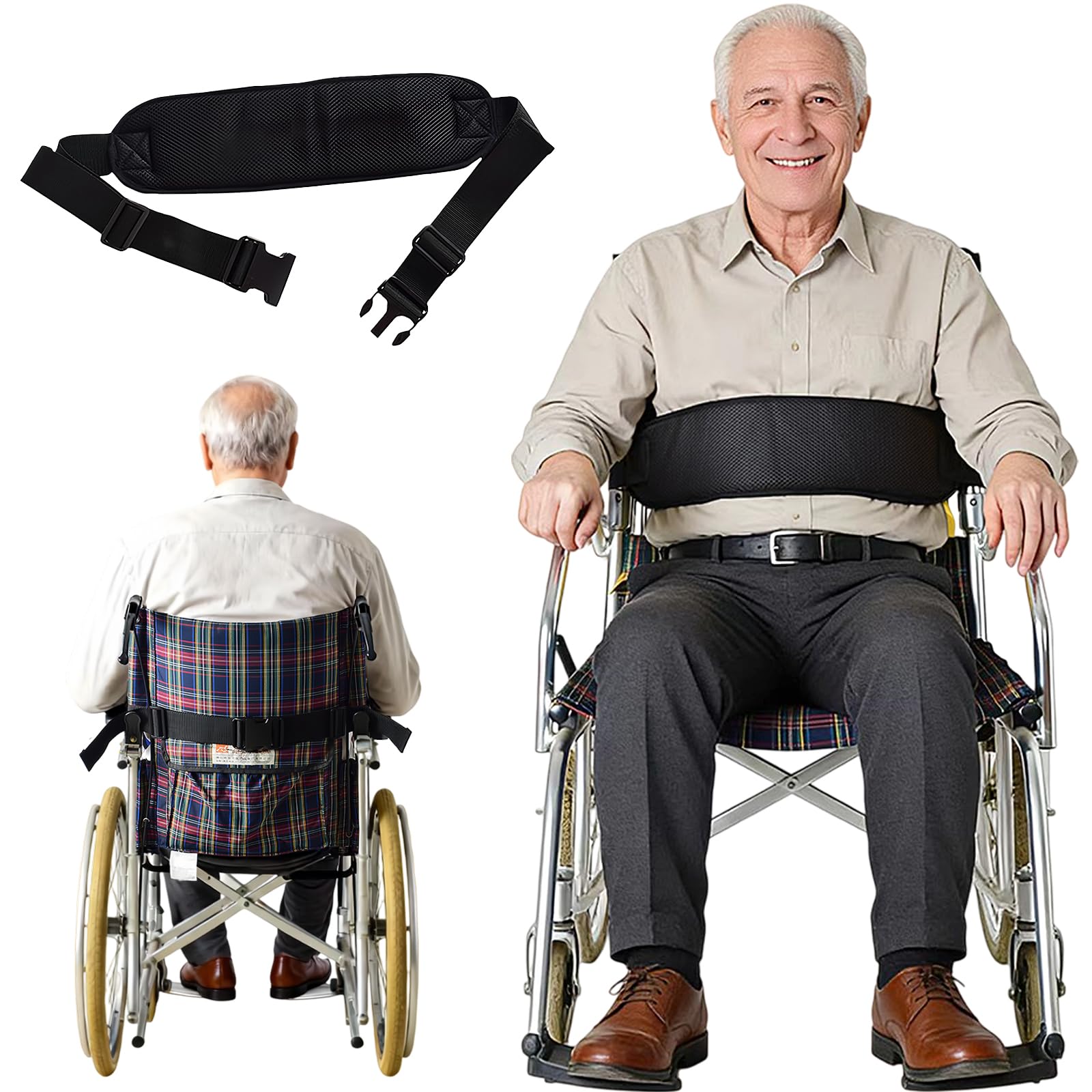 Wheelchair Seatbelt,Wheelchair Harness for Adults,Safety Belt for the Elderly,Adjustable Straps for Dementia Patients Falling Out Prevention,Adults,The Elderly,Pregnant,Paralyzed(Black)