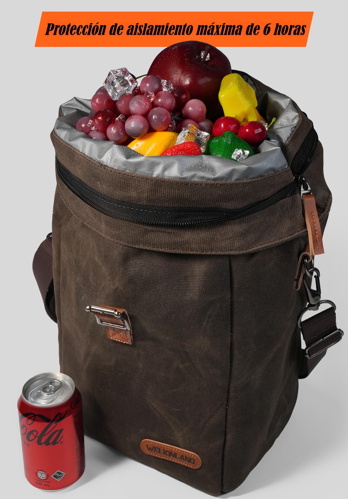 WELKINLAND Bolsa de almuerzo de lona encerada con aislamiento 6H, a prueba de fugas, bolsa de almuerzo de lona resistente, bolsas de almuerzo para hombres, bolsas de almuerzo marrones, bolsa de