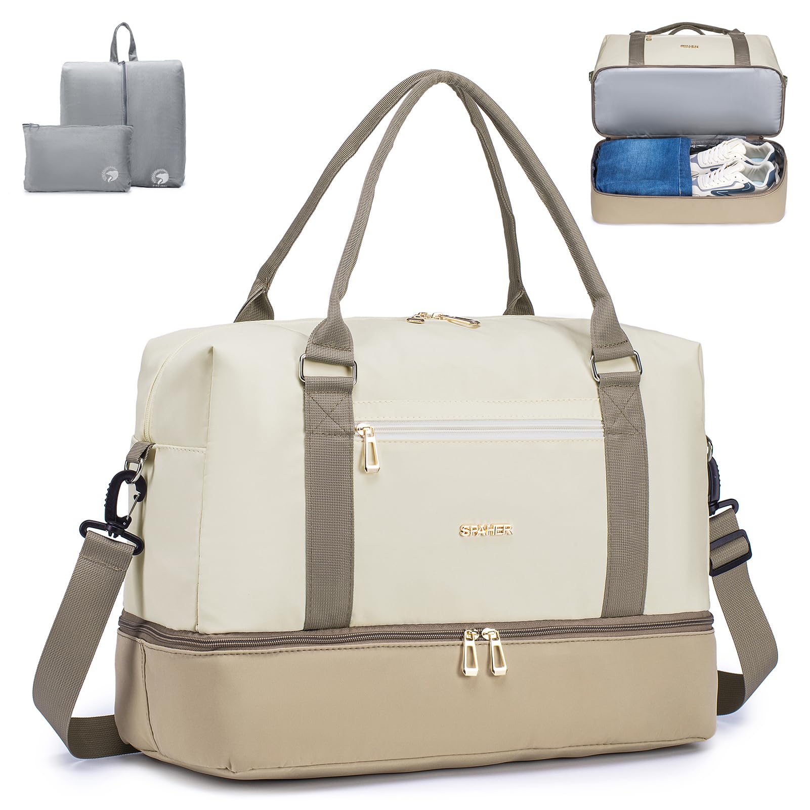 SPAHER Bolsa de Viaje 45x36x20 EasyJet Equipaje de Mano Bolsa de Deporte Mujer con Compartimento de Zapatos Bolsa de Gimnasio Grande Impermeable Bolsas de Fin Semana Mujer Gym Bag Cabin Duffle Bag