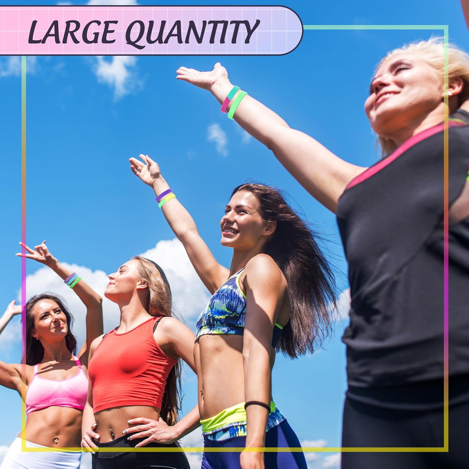 100 Pcs Solid Color Rubber Wristbands Rubber Bracelets Silicone Wristbands Sports Bracelets Bulk Adult Wrist Bands for Event Women Men Party Decorations(Neon Color) - Image 6