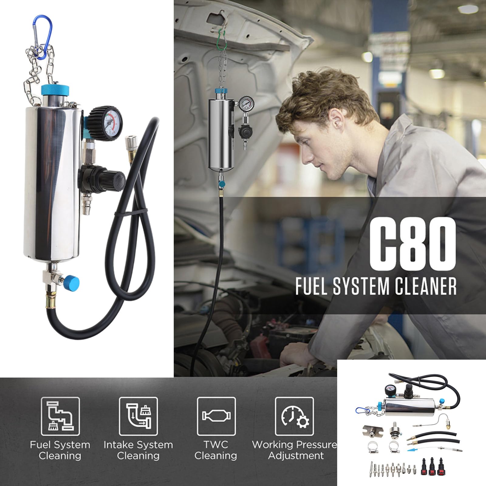 Nawwgy Car Machine Automobile Engine Cleaner Washing Tool Non-Dismantle Tester Engine Maintenance Stainless Steel