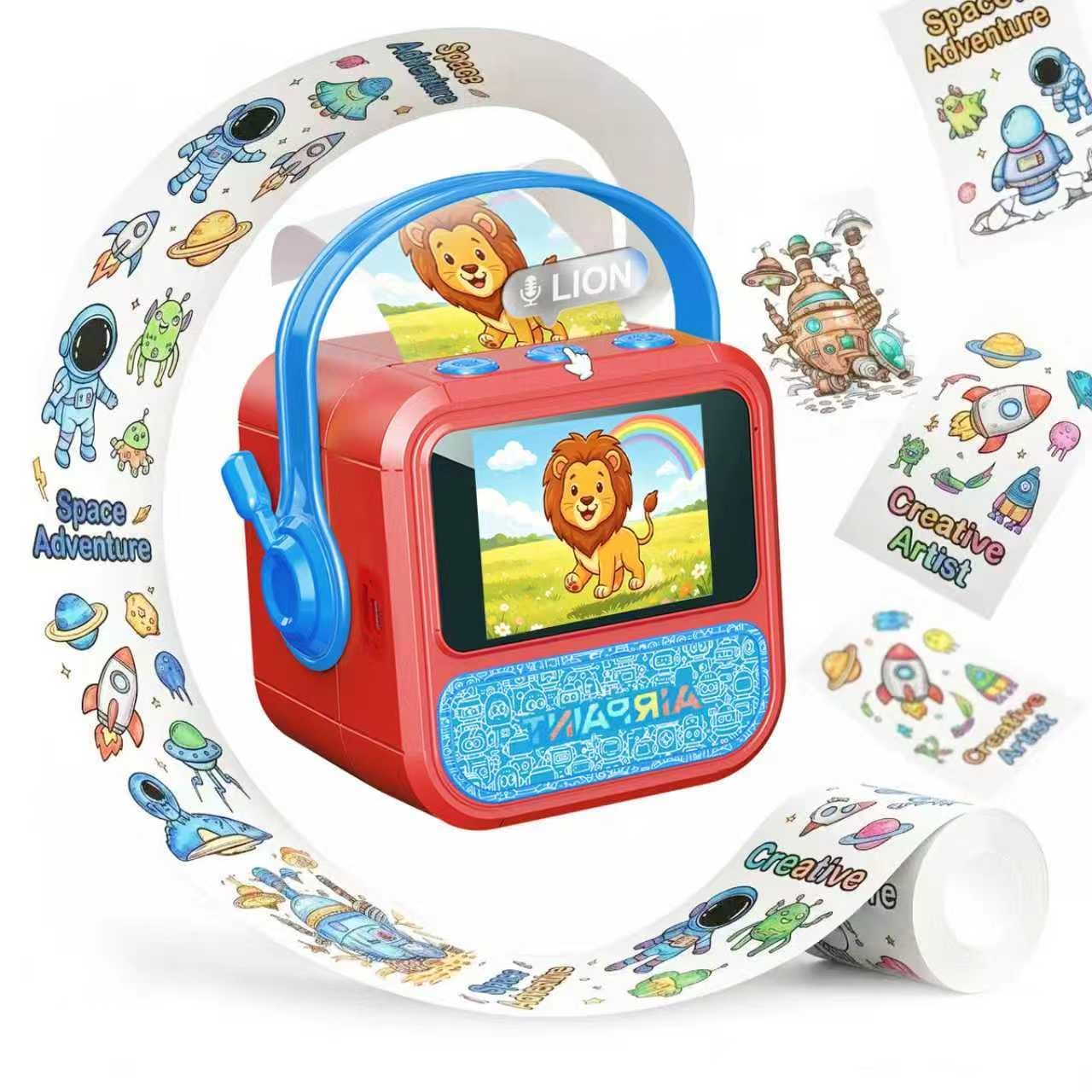 Imprimante d'autocollants vocaux intelligente pour enfants, mini machine thermique sans encre avec écran HD, imprimante d'étiquettes Bluetooth portable pour bricolage, notes scolaires et