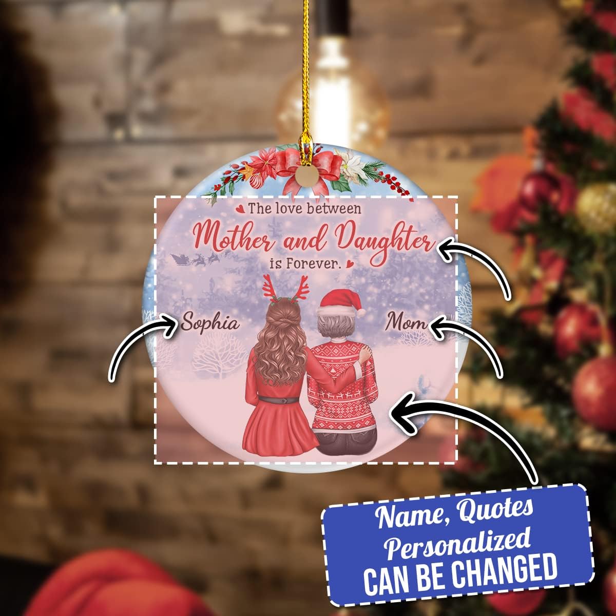 wowcugi Personalized Mother Daughter Ornament Mom Christmas Ceramic Ornaments The Love Between Mother Daughter is Forever Ornament Gifts for Moms Daughters Mothers Xmas Keepsake Gifts Decorations - Image 2