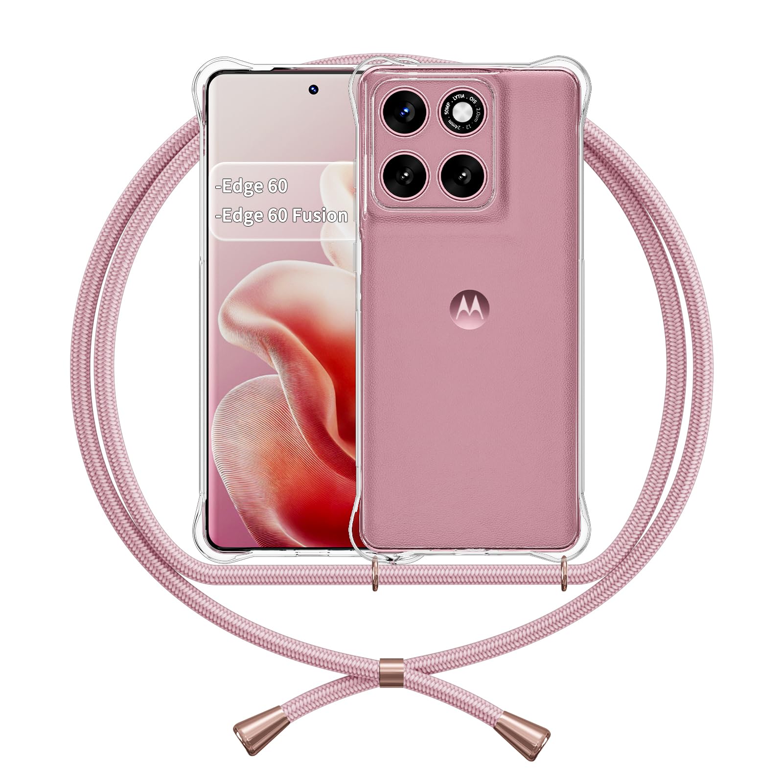 Custodia Per Motorola Moto Edge 50 Neo - Con Vetro Temperato E Collana, Antiurto, Rosa - Foto 4