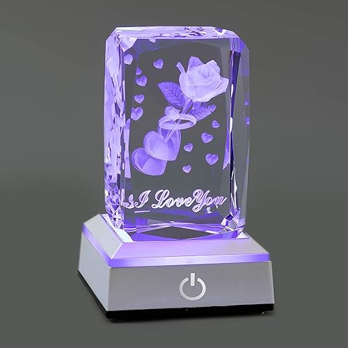 Miniatura 52 de hochance - Lámpara de decoración Rosa, luz nocturna multicolor de cristal 3D, ideas de regalos para Navidad para novia, esposa, madre, pareja