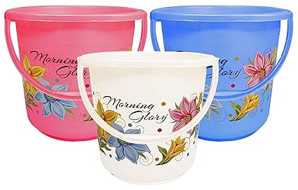Bucket Set for Bathroom|Unbreakable Plastic Bucket|Pocha Bucket Capicity 16Ltr|Pack of 3 (Multicolour)